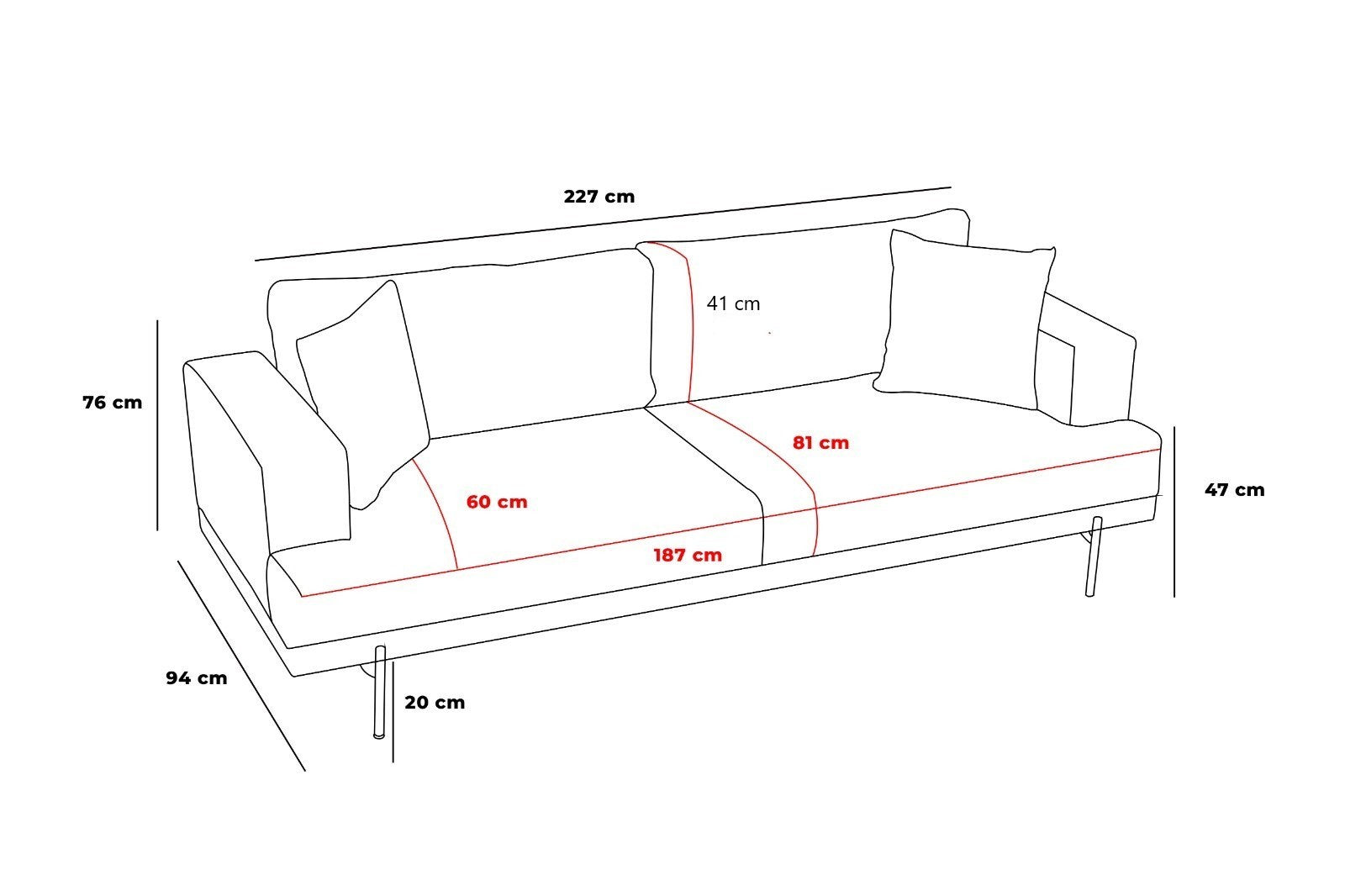 Canapé à 3 places Liva - Anthracite