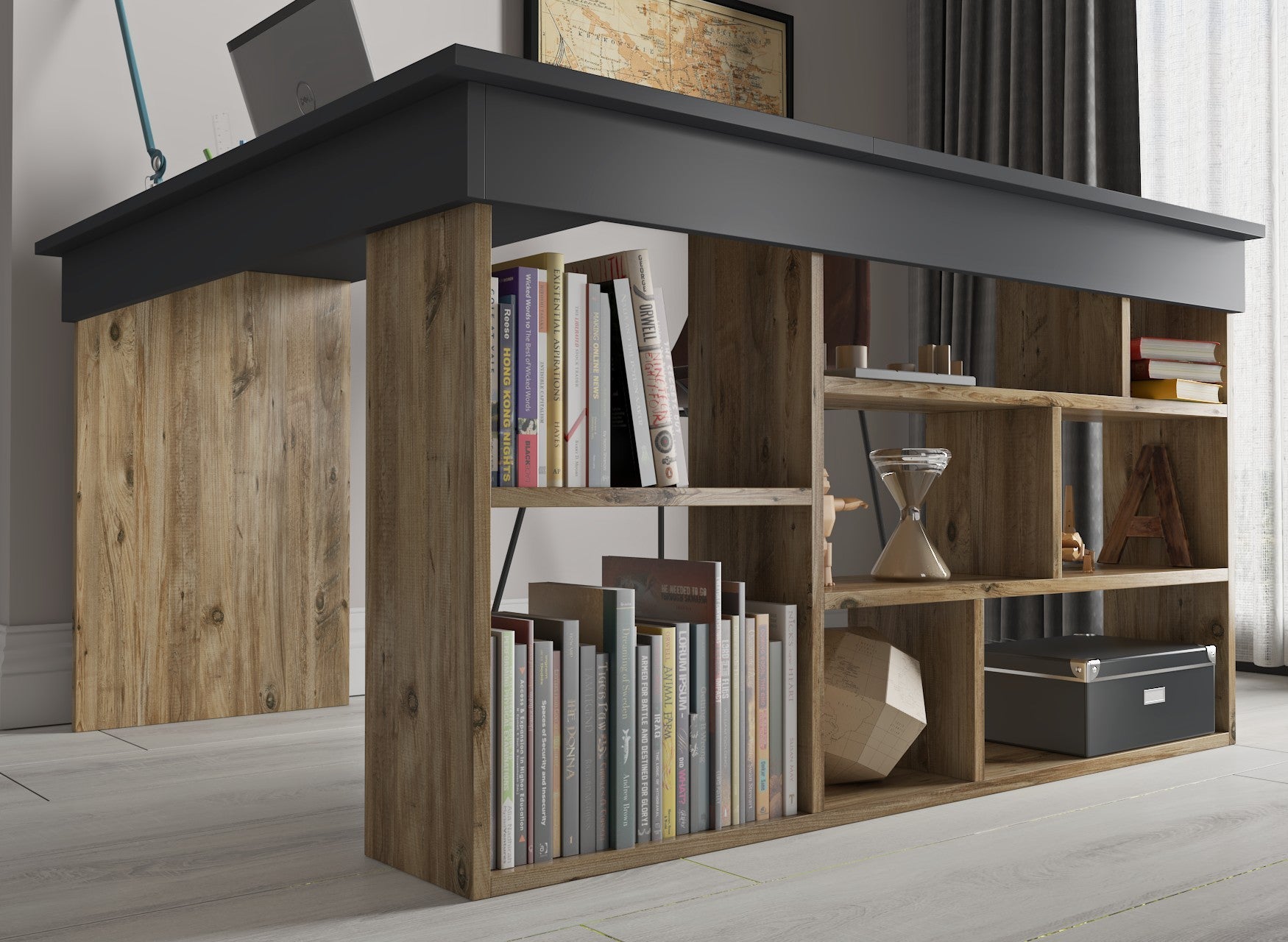 Bureau d'angle avec rangement Koro Bois clair et Anthracite