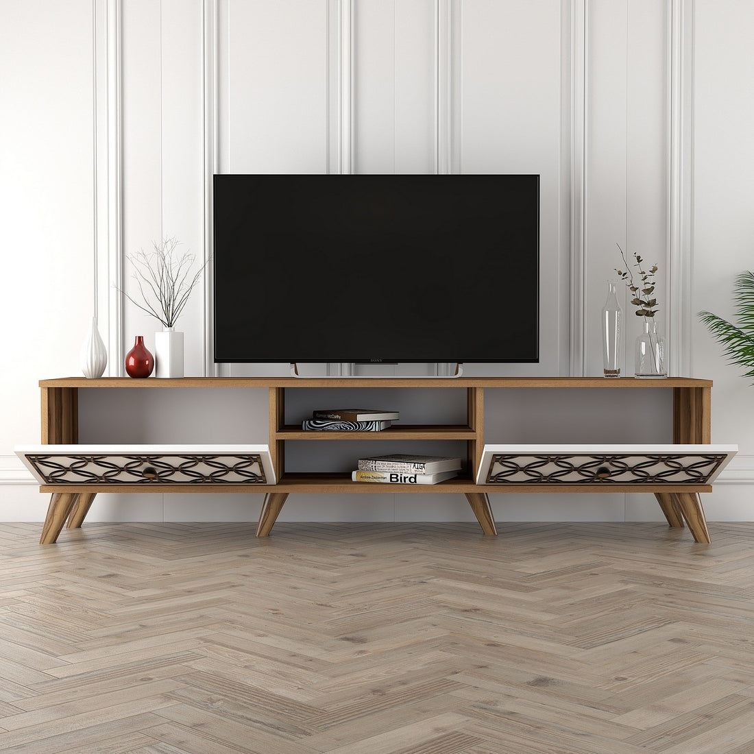 Meuble TV Class - Walnut, White