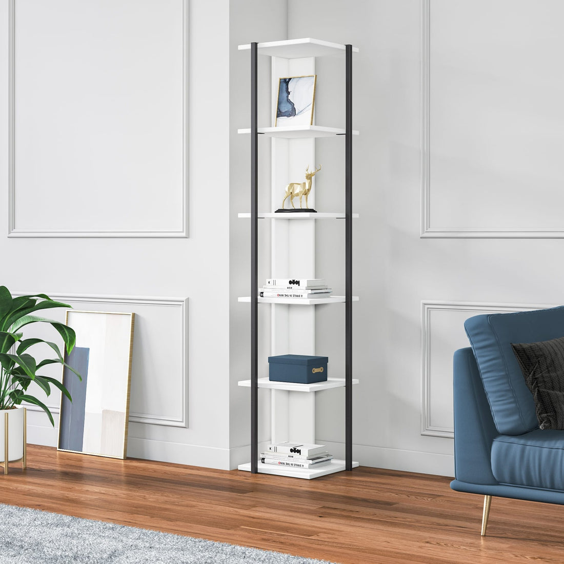 Etagères bibliothèque d'angle Furba L35xH170cm Blanc et Noir