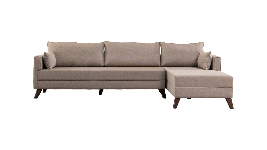 Canapé d'angle gauche 5 places tissu beige Kandy 275cm 2