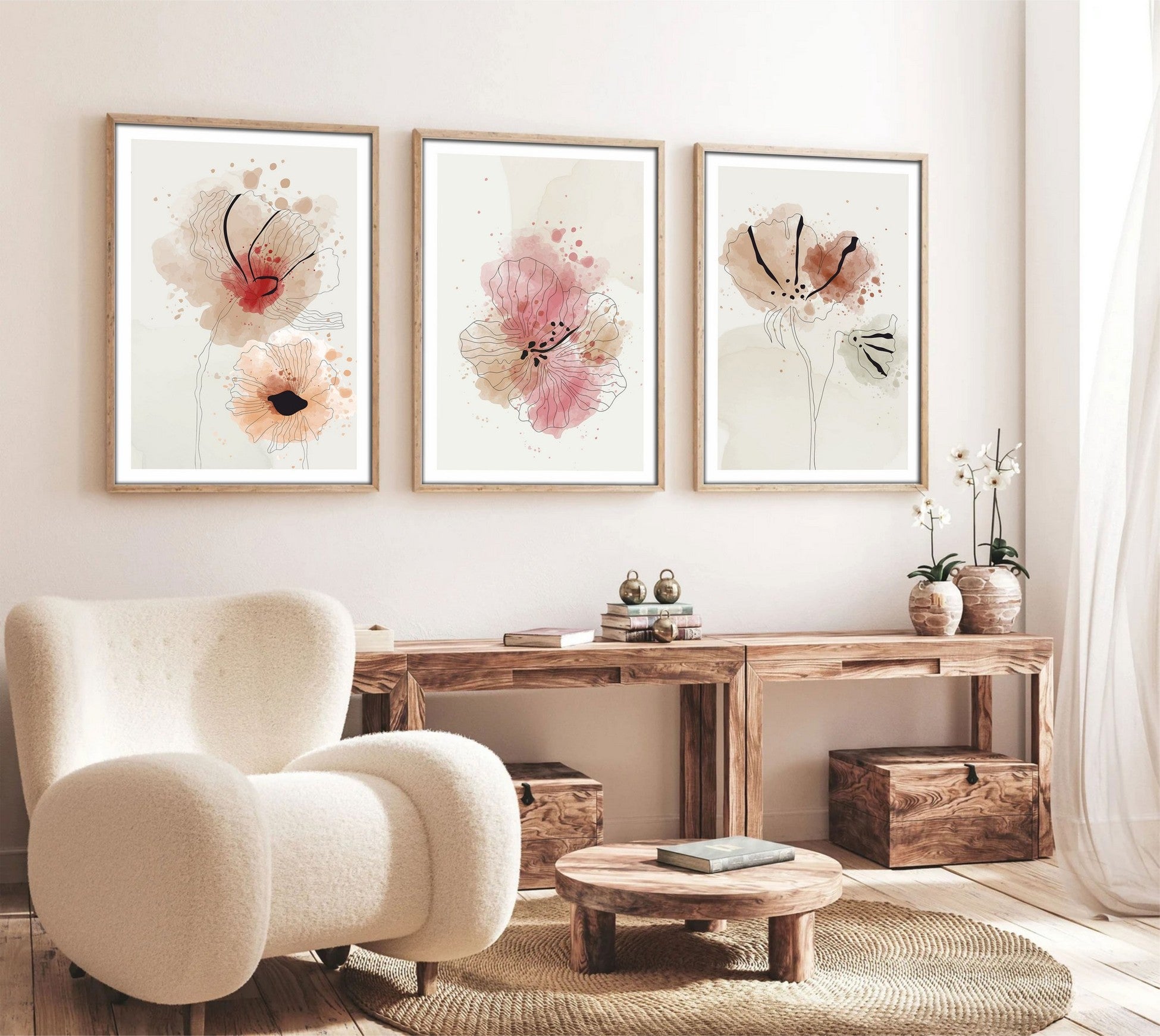 Peinture mdf encadrée décorative (3 pièces) Huhu205 - 50 x 35