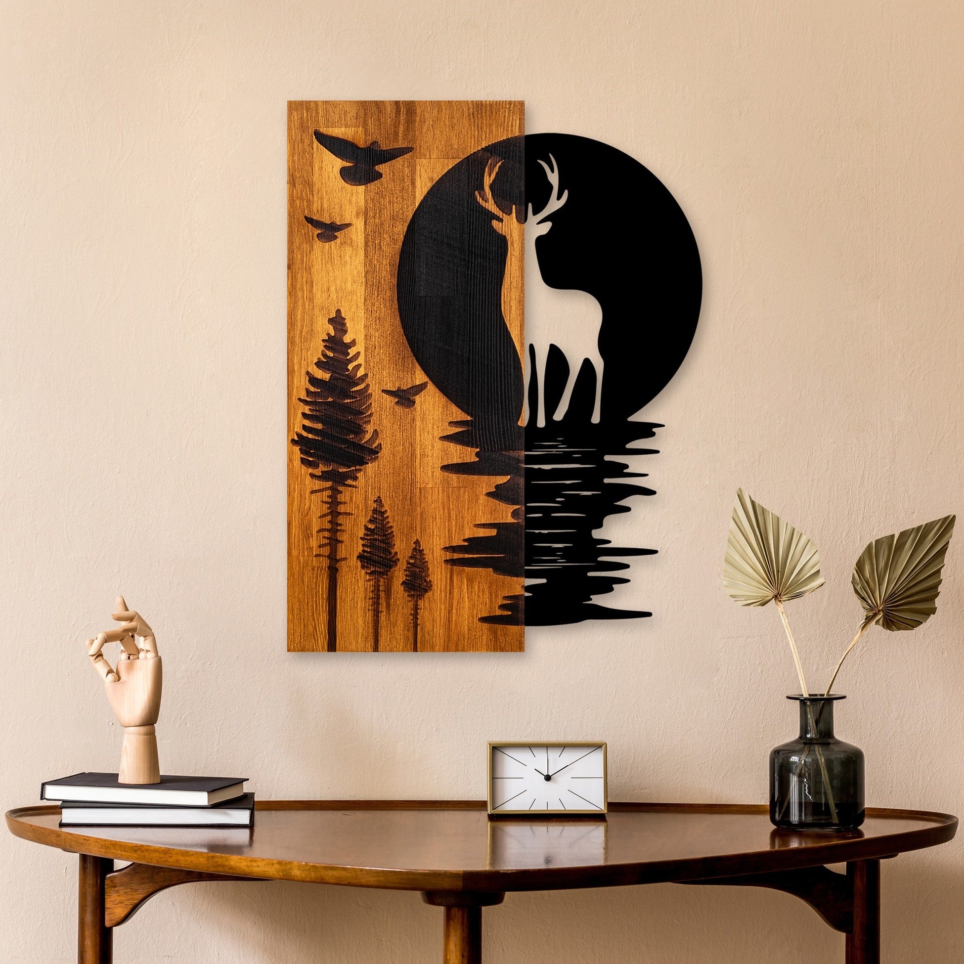 Accessoire mural en bois décoratif Deer and Moon