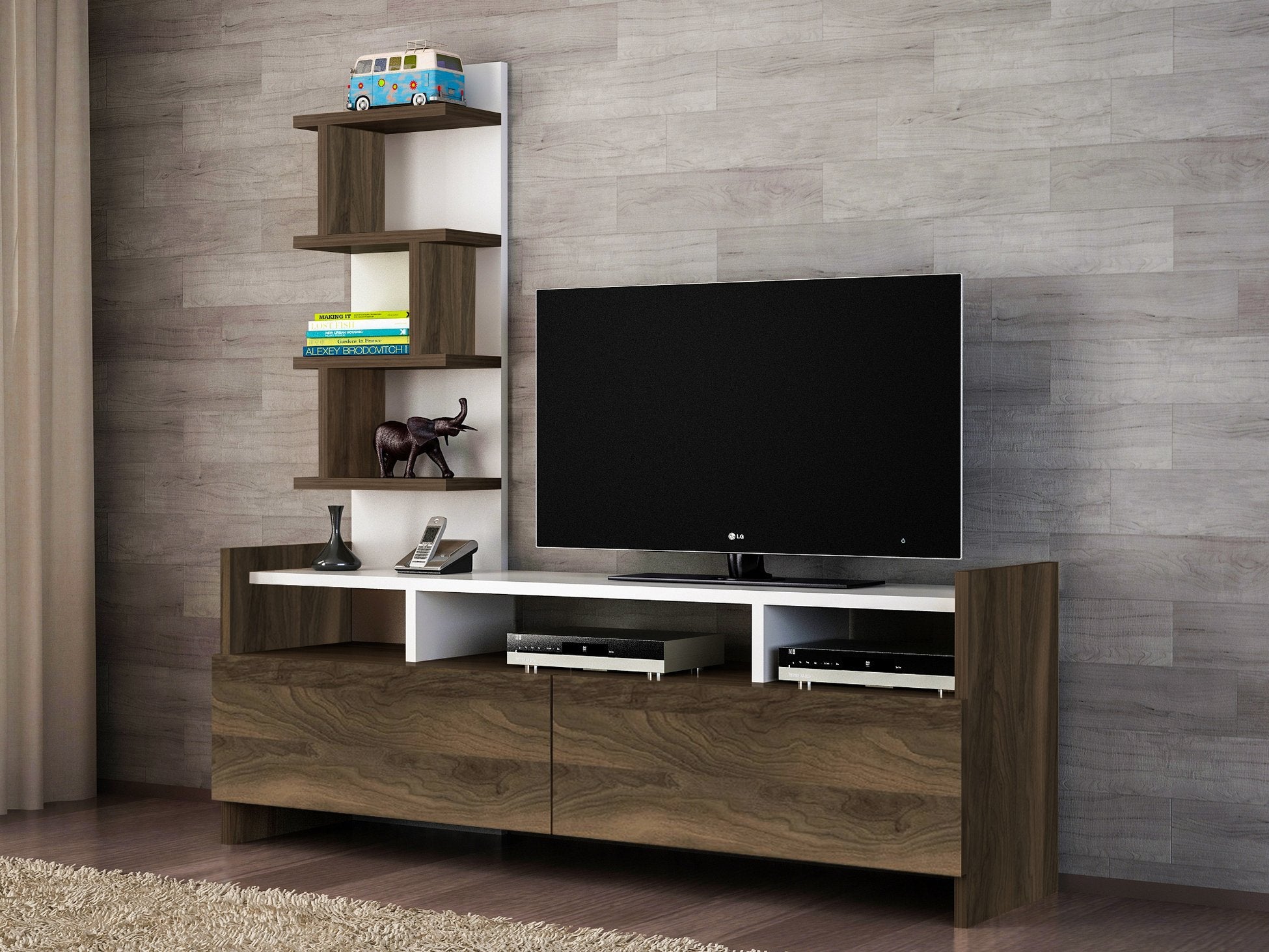 Unité de télévision Aldora - White, Walnut