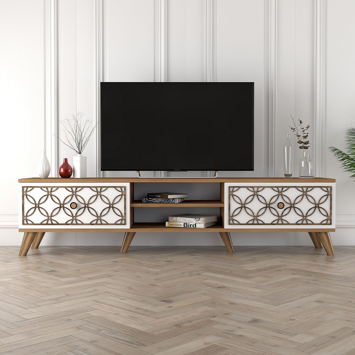 Meuble TV Class - Walnut, White