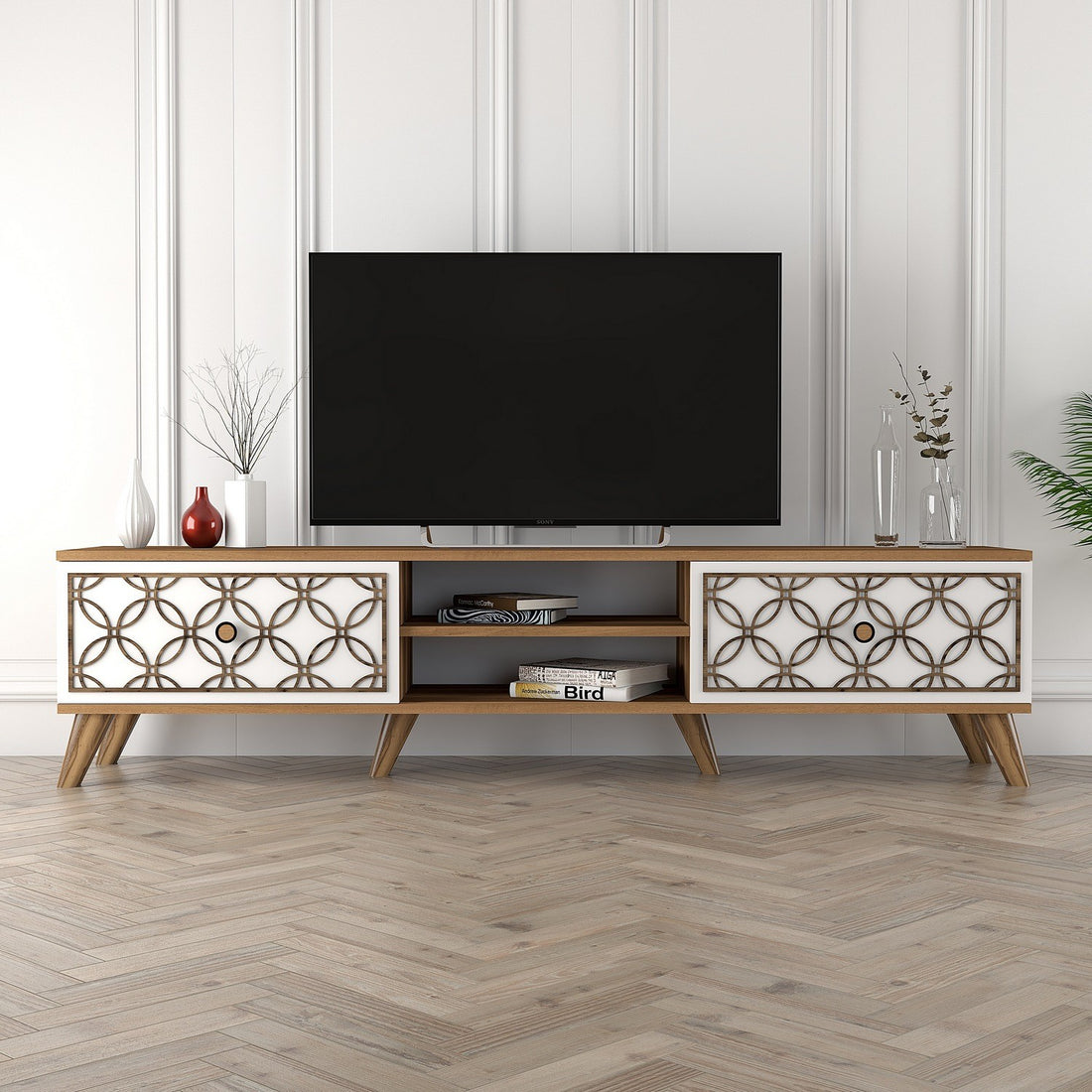 Meuble TV Class - Walnut, White