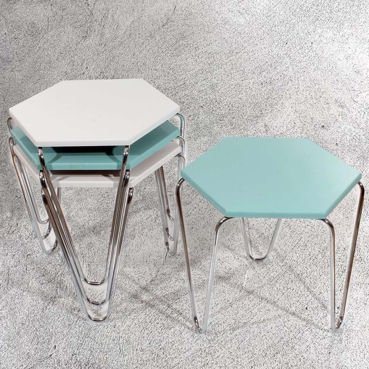 Piramit Table Gigognes Bleu Cyan Blanc