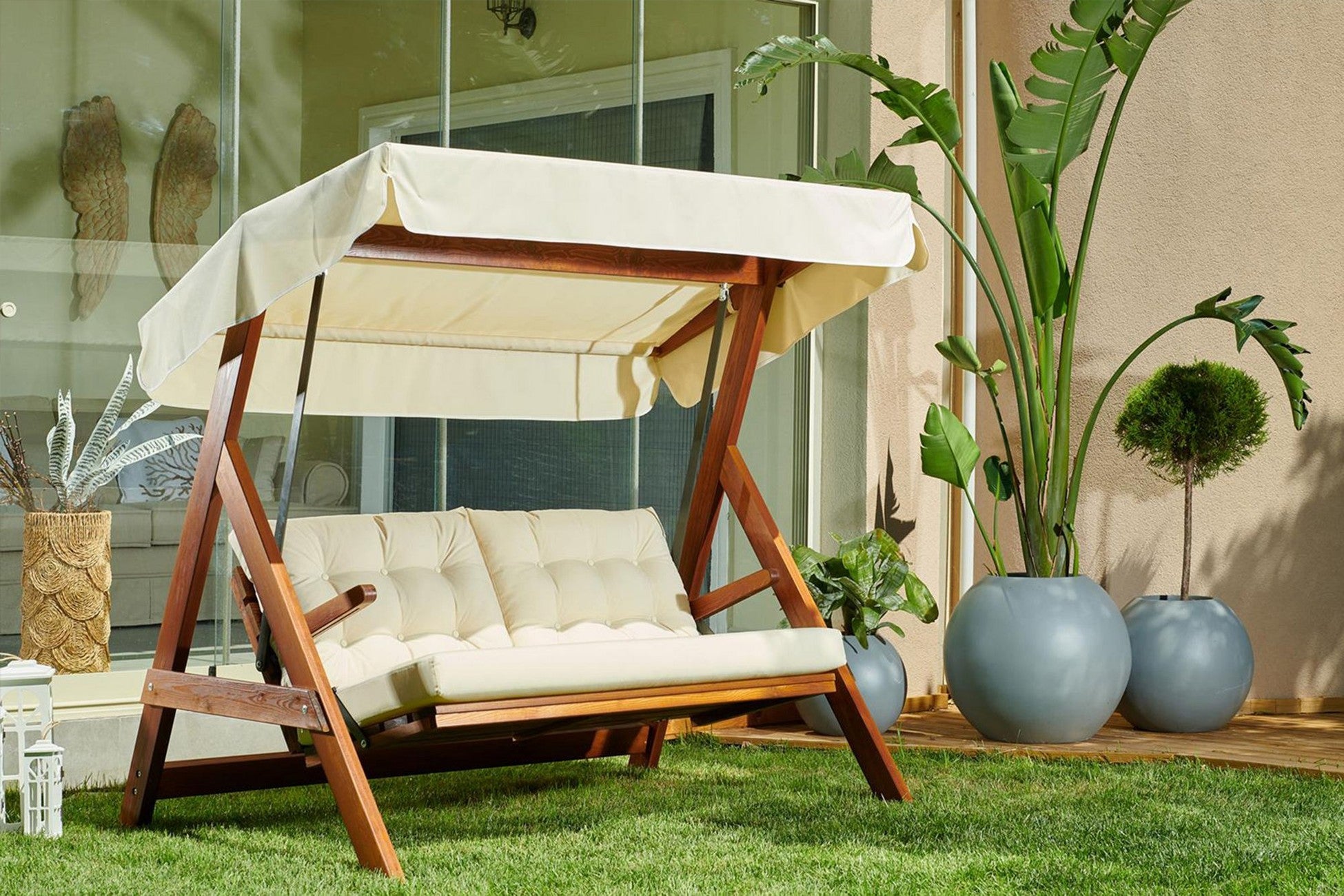 Chaise swing triple jardin Helen 2000 - Beige
