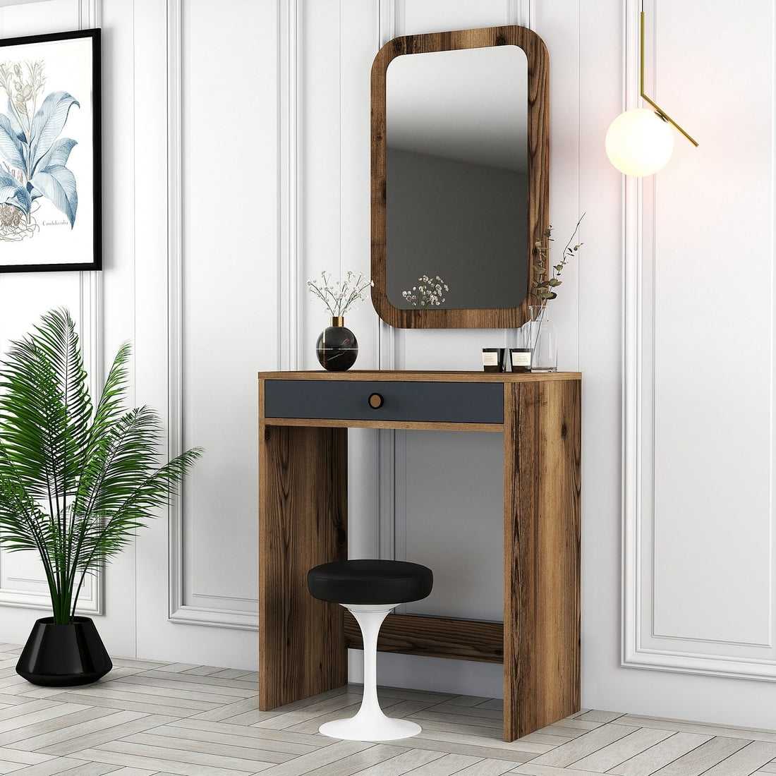 Table de maquillage Lizbon Mirror - Walnut, Anthracite