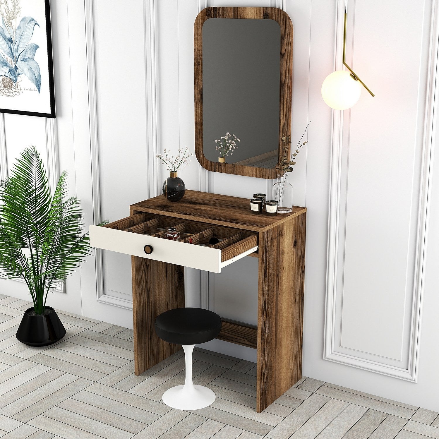 Table de maquillage Lizbon Mirror - Walnut, Cream