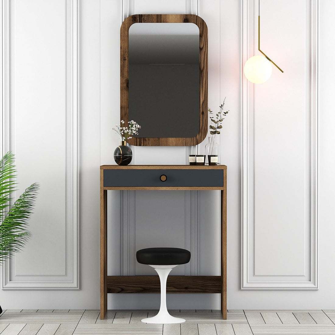 Table de maquillage Lizbon Mirror - Walnut, Anthracite