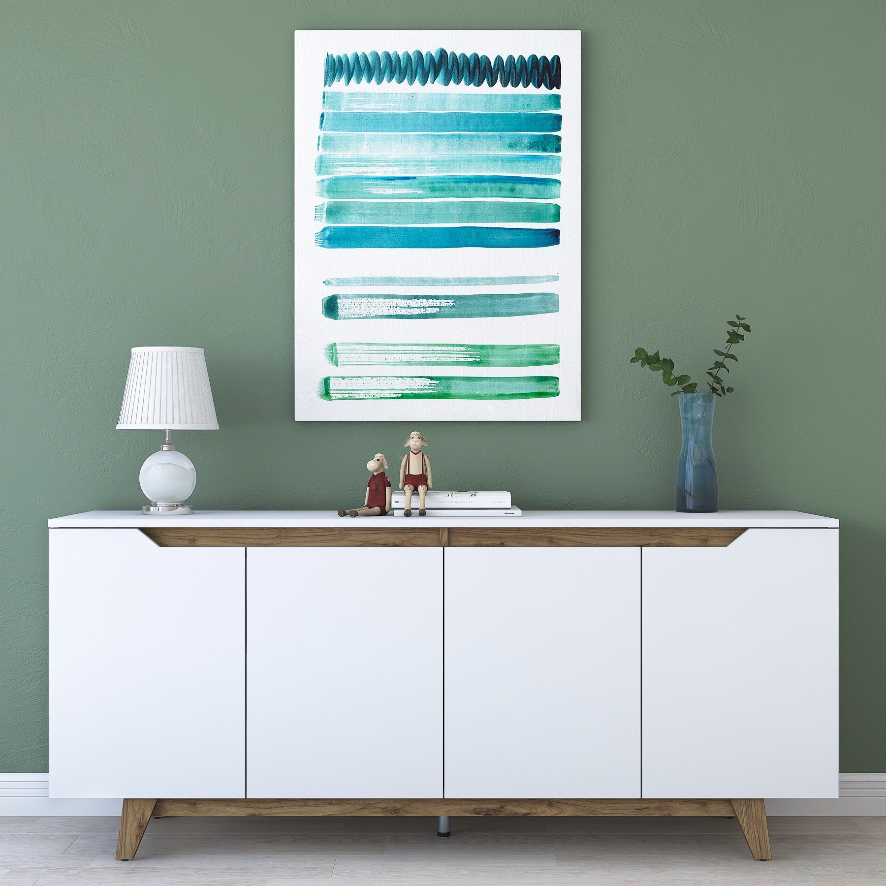 Buffet 4 portes Targita 180x78,6cm Bois Naturel et Blanc