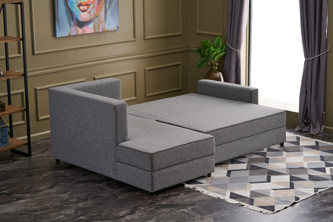 Canapé d'angle à droite convertible Milos Tissu Gris