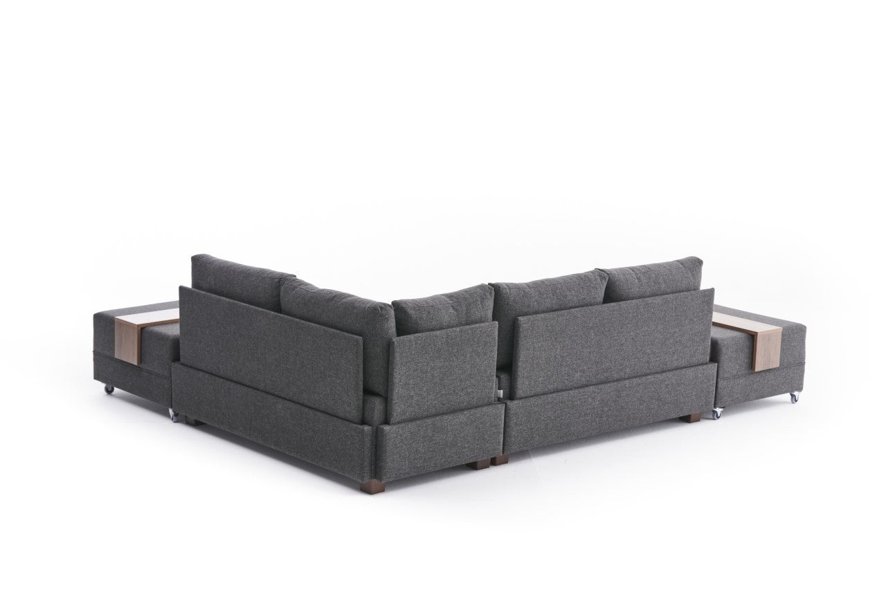 Canapé d'angle droite Tikona 280 cm - Anthracite- 5 places - Tissu