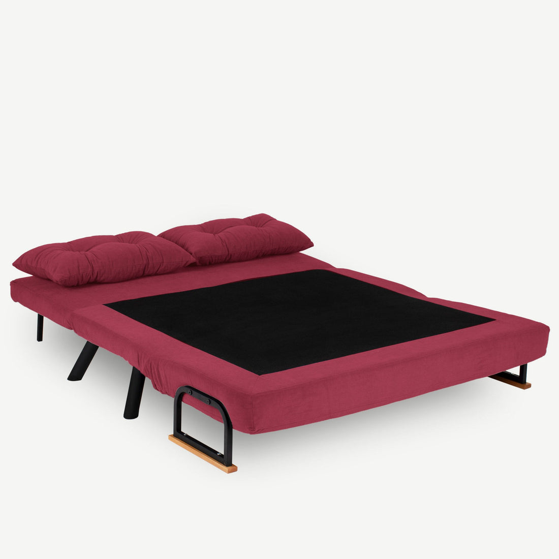Canapé 2 places convertible Yolanda Métal Noir et Tissu Bordeaux