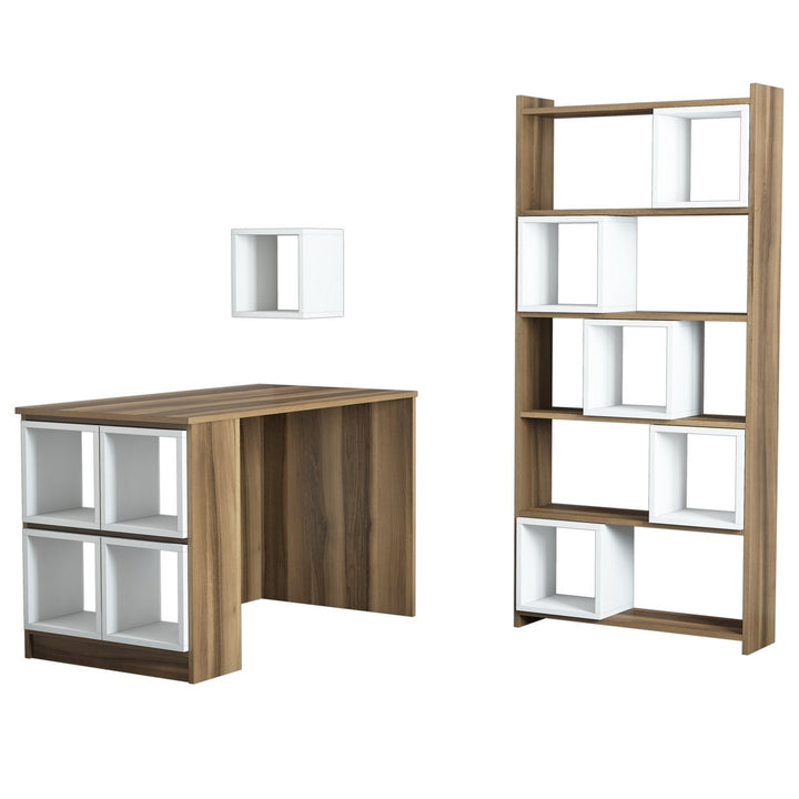 Bureau d'étude et étagère Box - Walnut, White