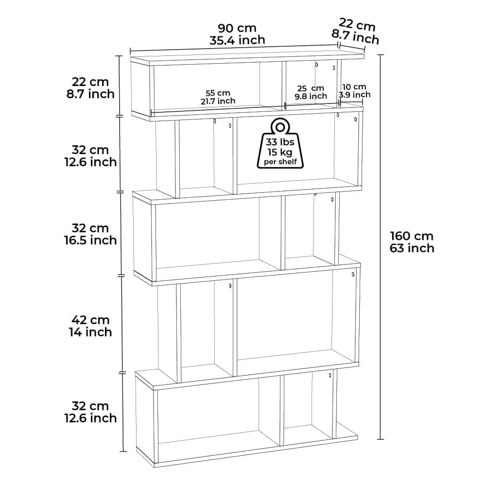 Bibliothèque Piramide bianca 5 étagères 90x160h