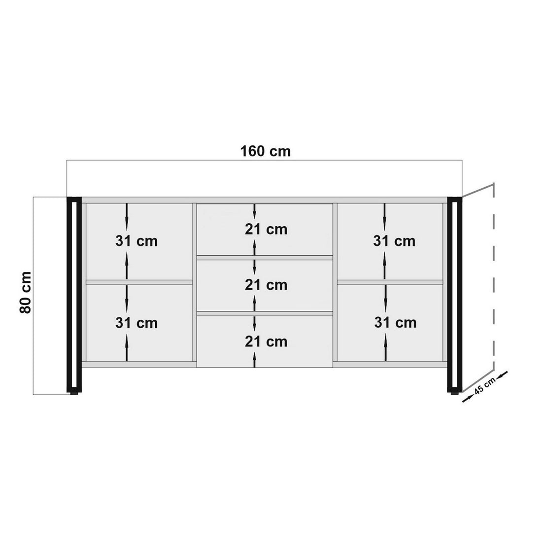 Buffet 2 portes 3 tiroirs style industriel bois chêne clair et métal noir Dukita 160cm