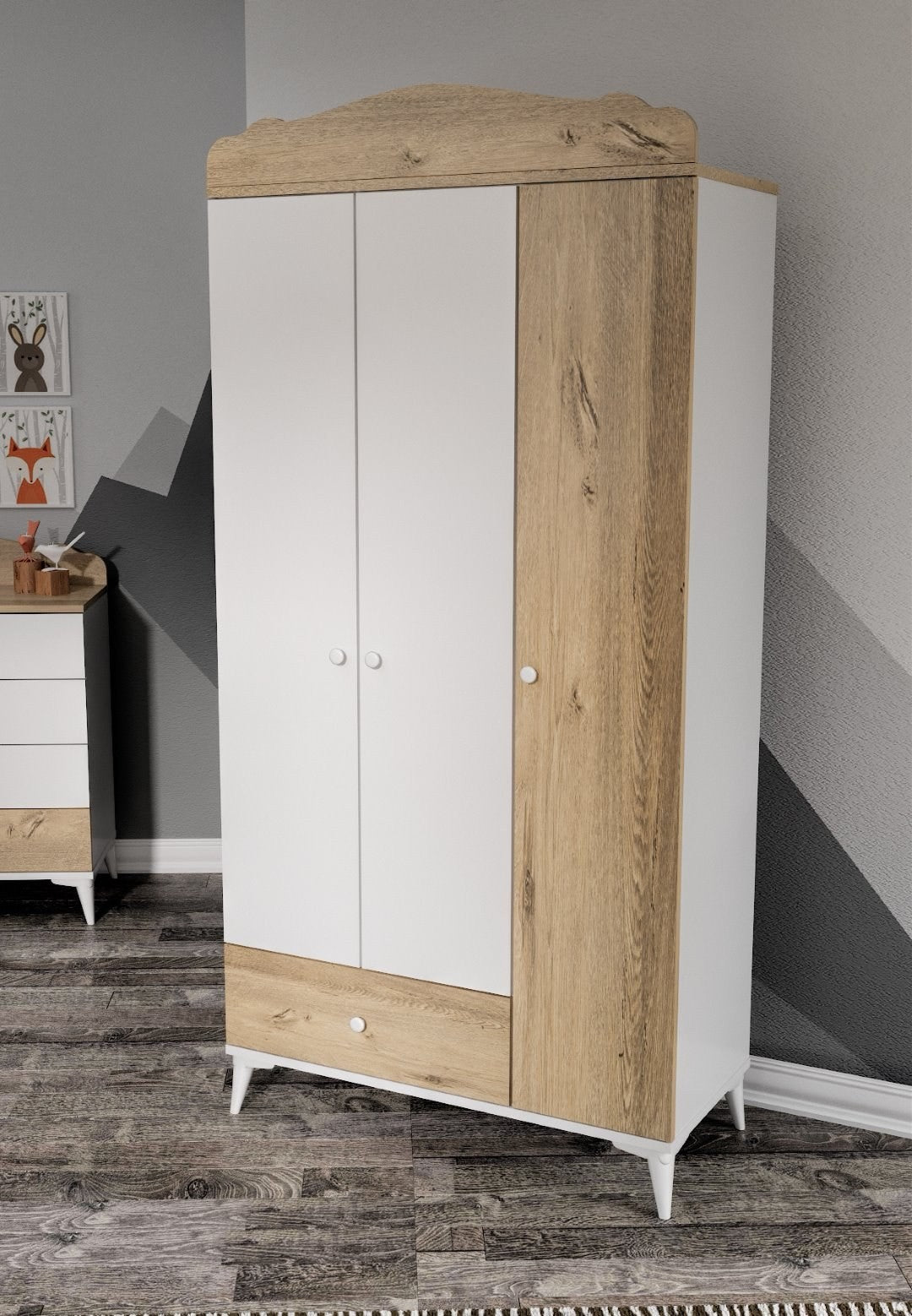 Ensemble de meubles de chambre pour enfants Kanguru - Oak, White