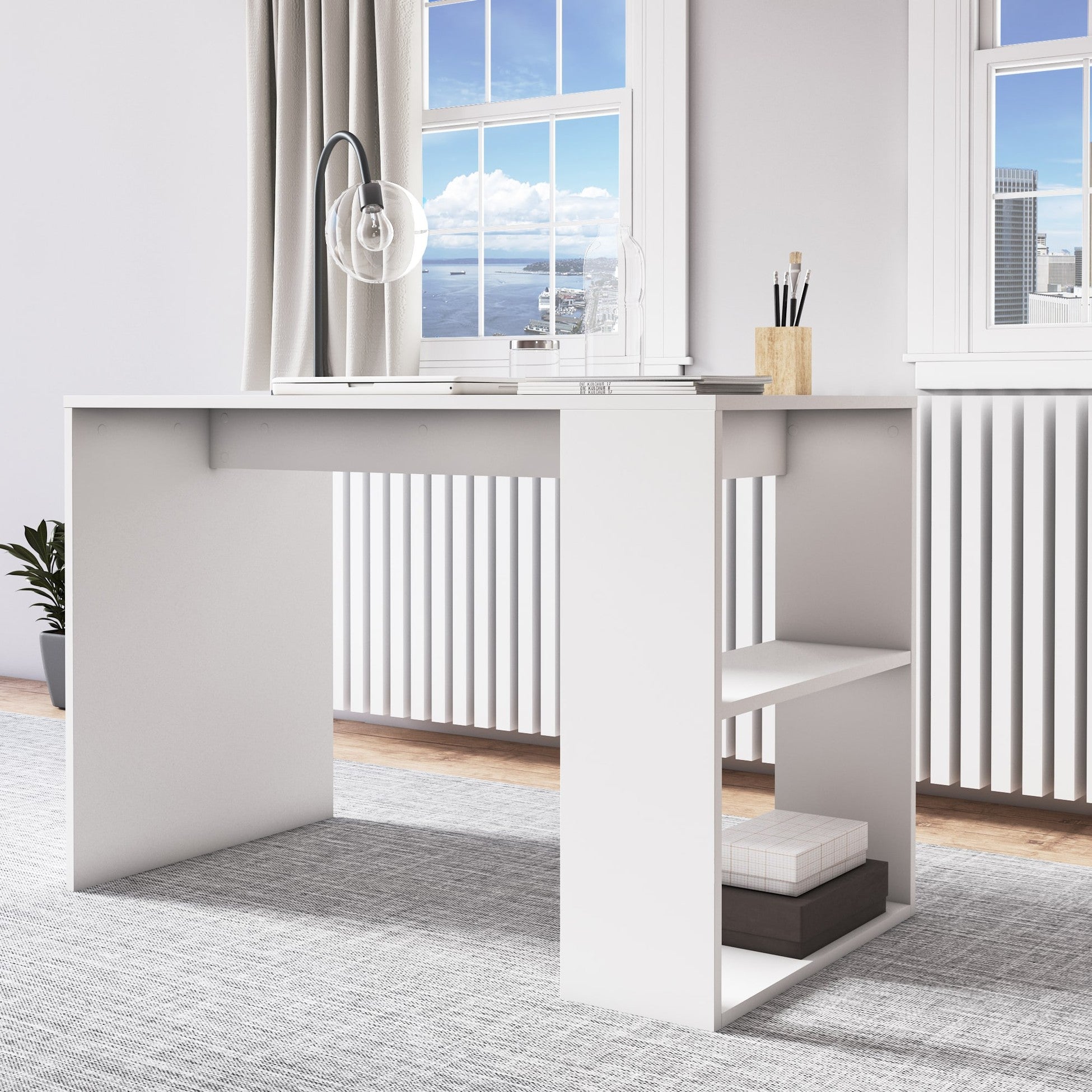 Bureau Deserto avec étagère intégrée 75 x 112 x 60 cm blanc