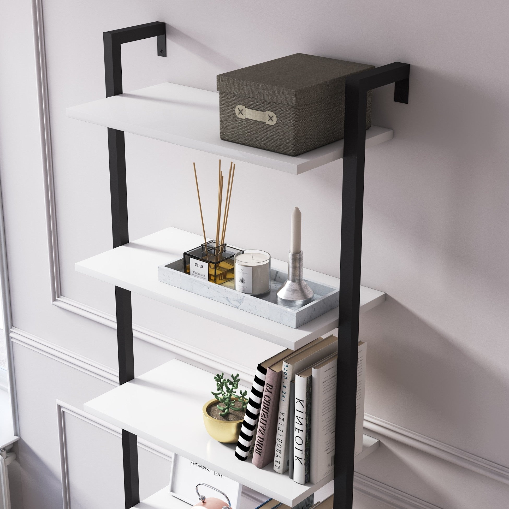 Magliana 5 Tier Shelf Bibliothèque noir et blanc Étagère