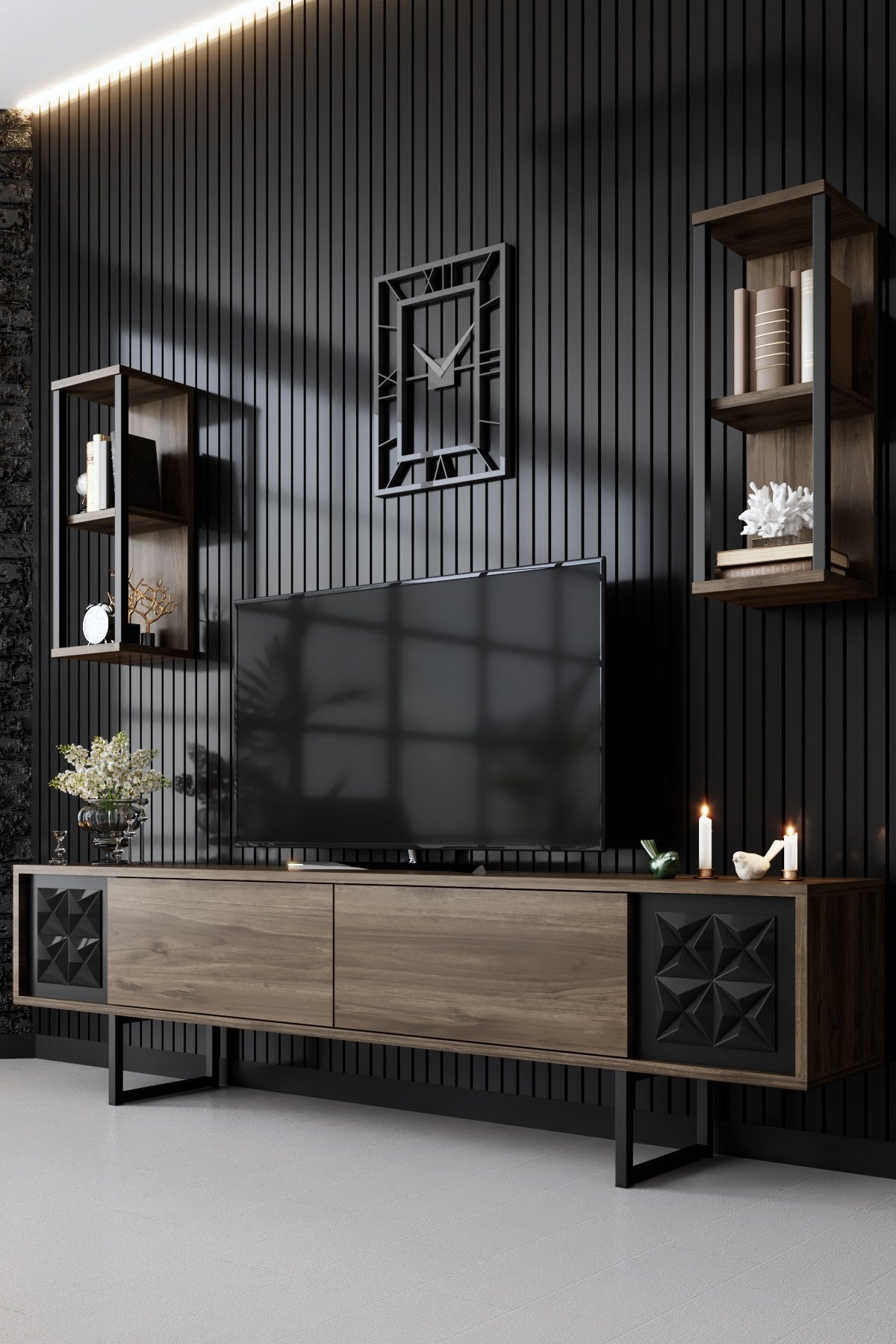 Unité de télévision Black Line - Walnut, Black