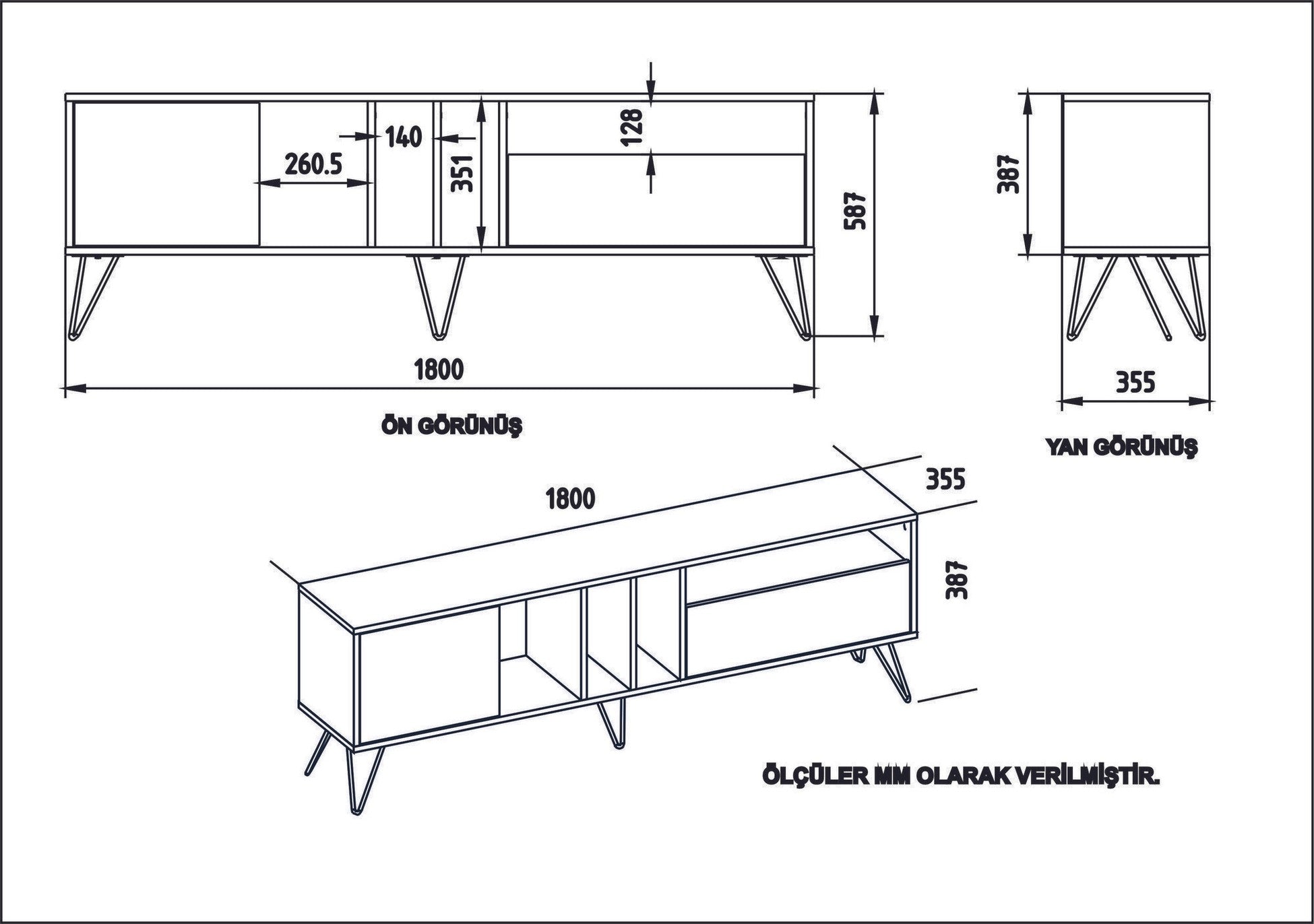 Meuble TV Mistico (180) - Walnut, White