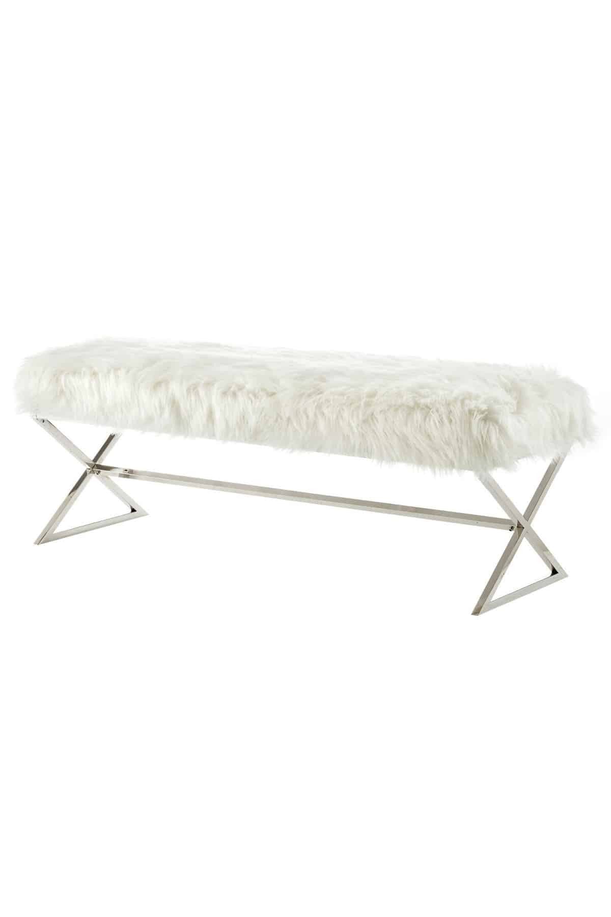 Luxury Banc en peluche blanc argenté