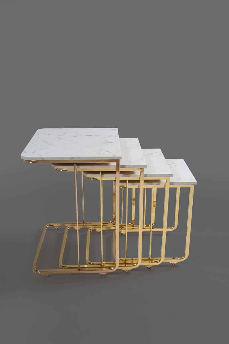 Vegas Table Gigognes en Marbre Motif  Blanc