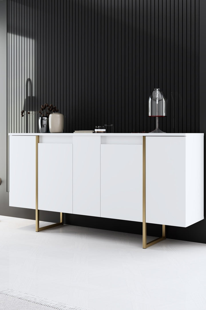 Buffet bas Sibylle L160cm Métal Or et Bois Blanc