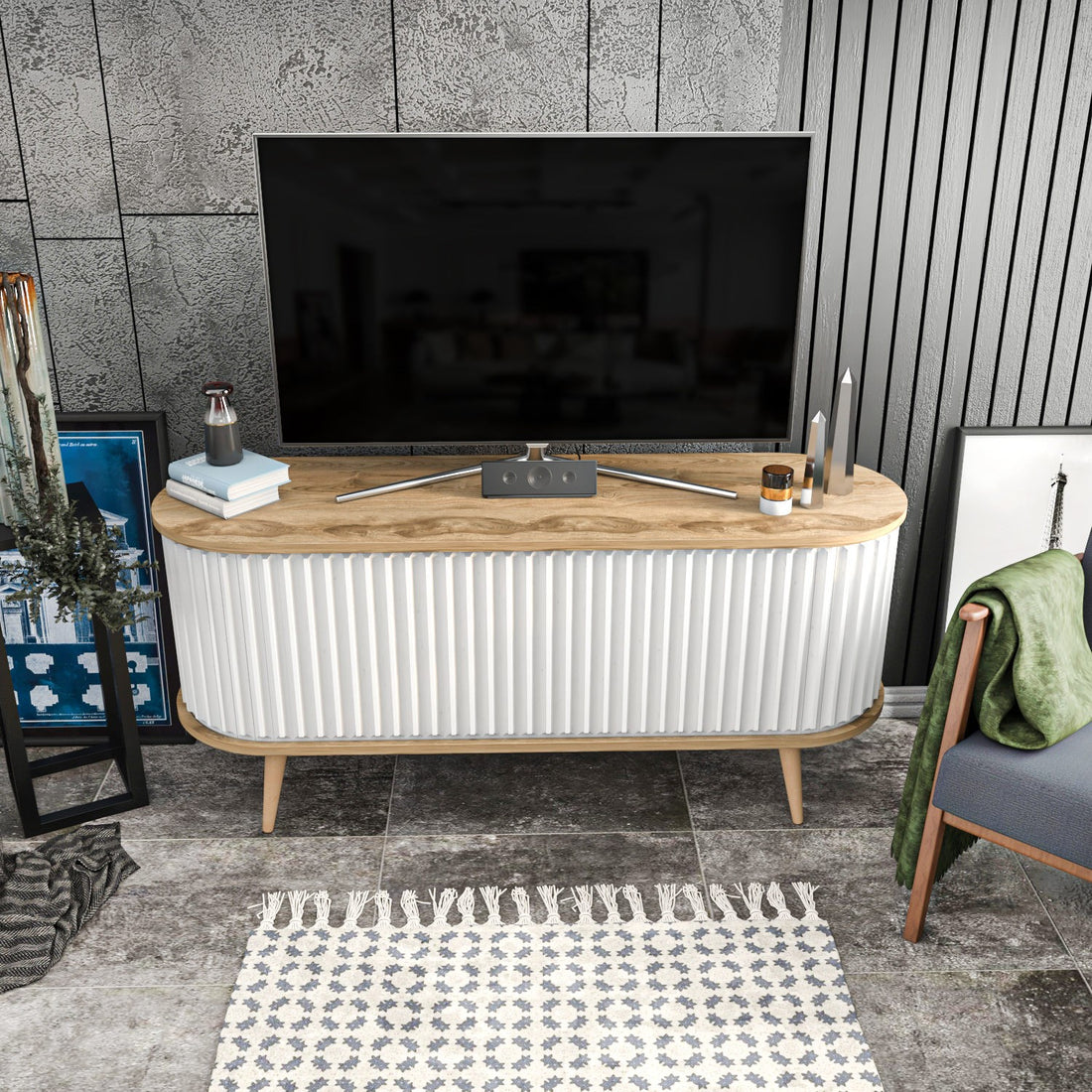 Meuble TV Stor - Oud Oak, White