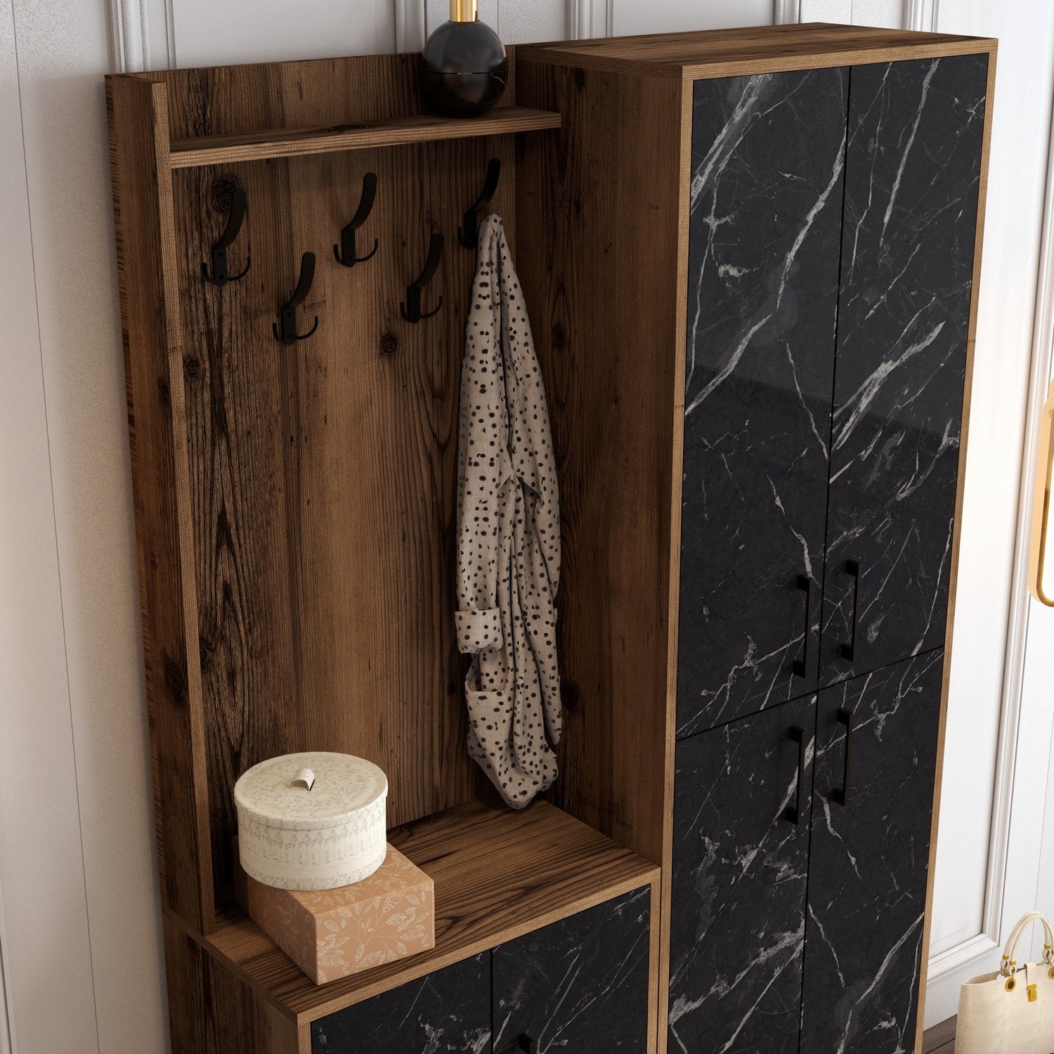Stand Berlin BA - Walnut, Black Marble