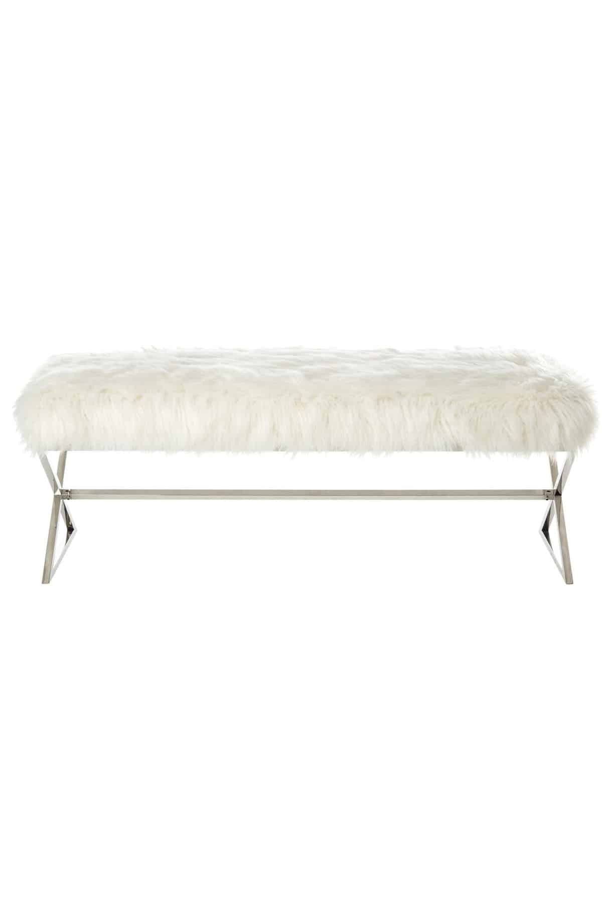 Luxury Banc en peluche blanc argenté