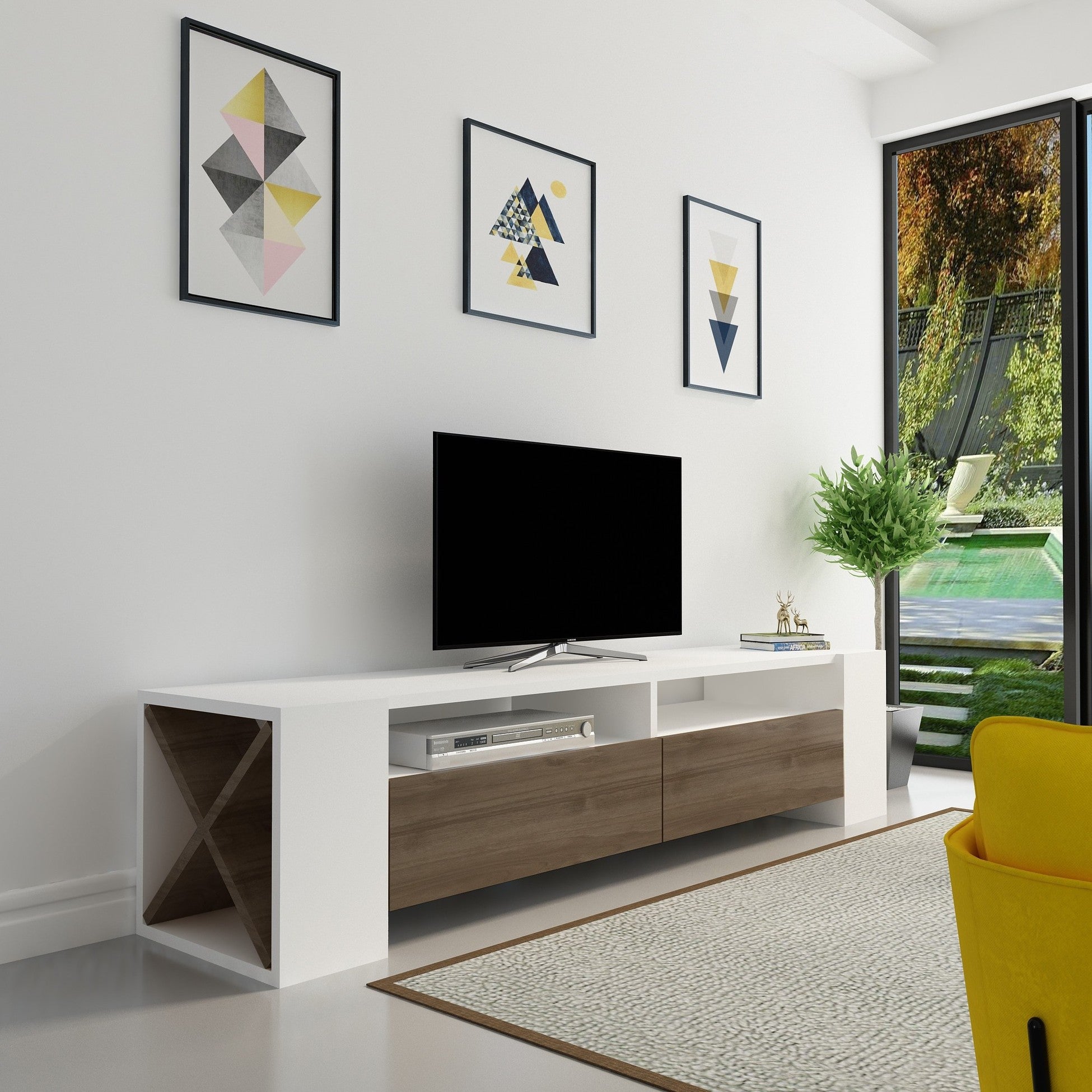 Meuble TV Sosruko - White, Walnut