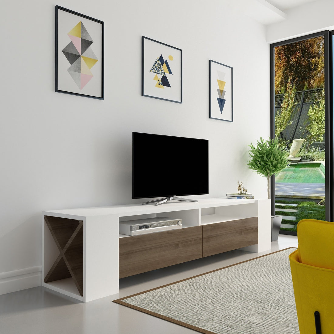 Meuble TV Sosruko - White, Walnut