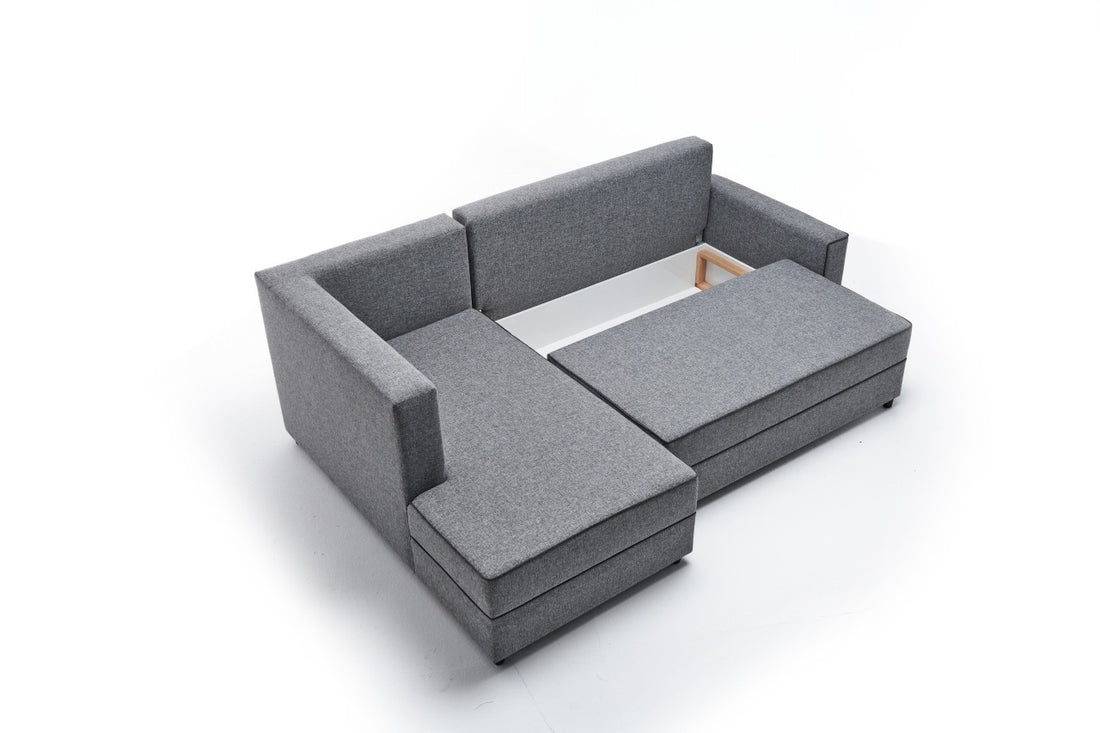 Canapé d'angle à droite convertible Milos Tissu Gris
