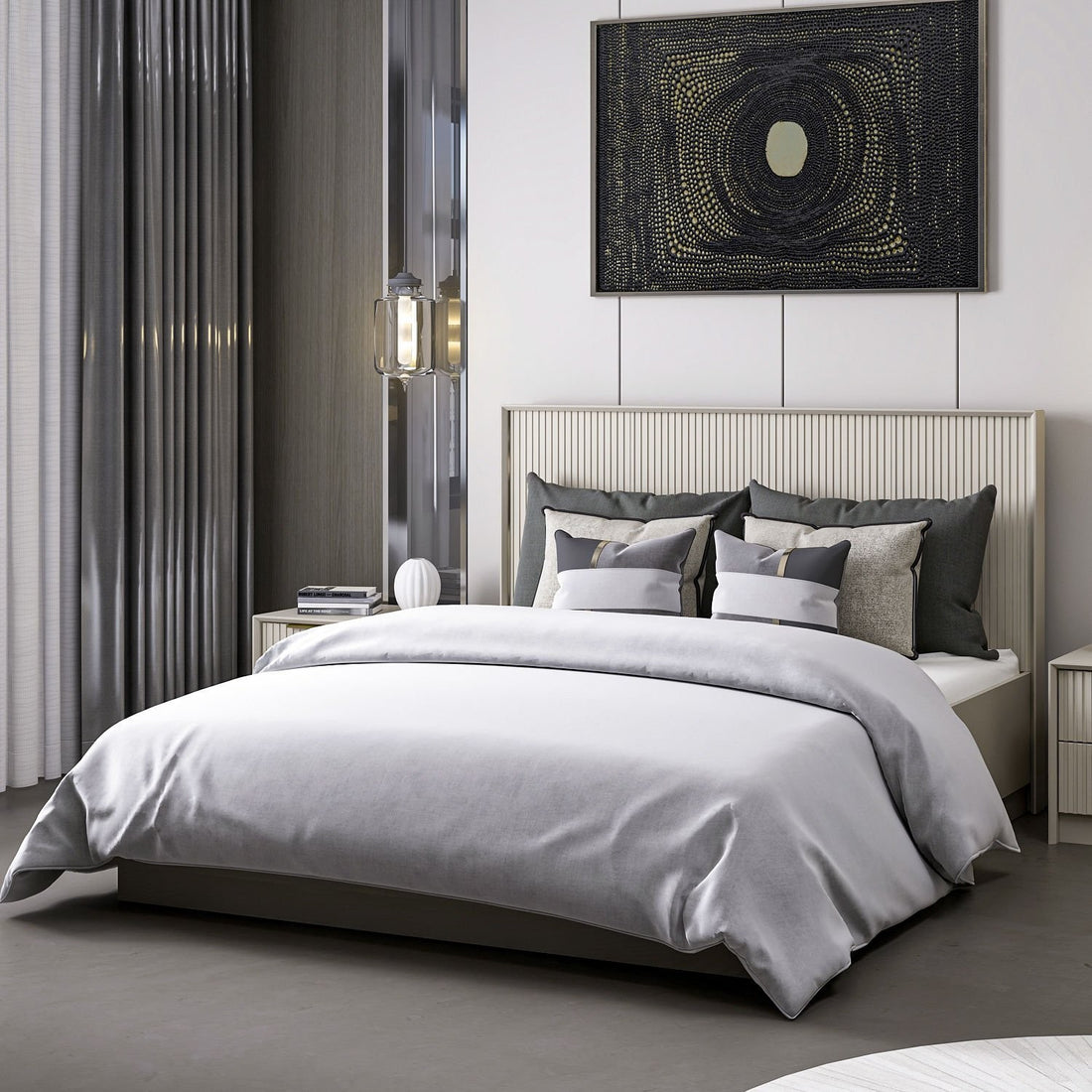 Base de lit double et tête de lit Kale 160 x 200 - Stone