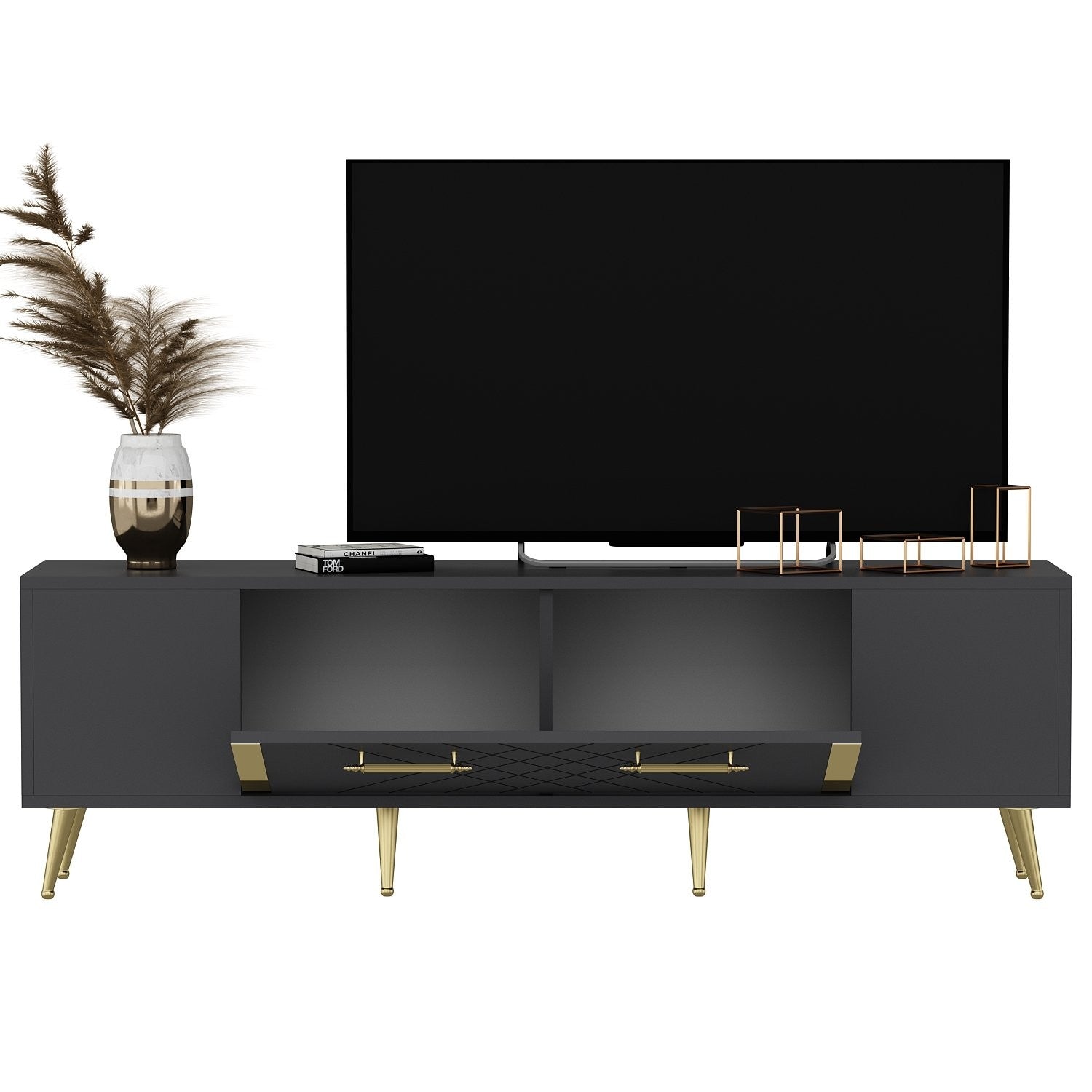 Meuble TV Detas - Anthracite, Gold