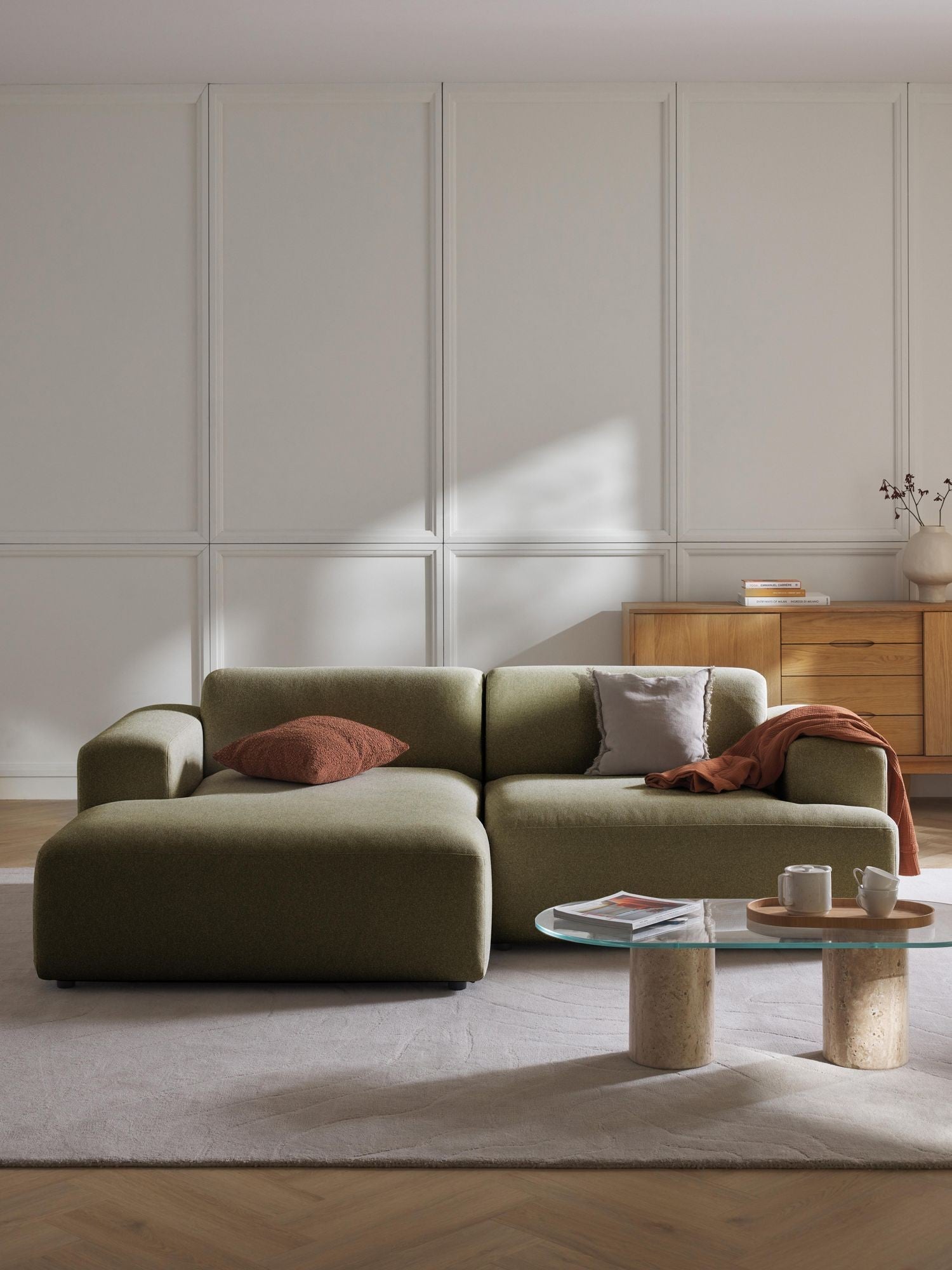 Canapé d'angle 3 places Molly Mini en tissu lin