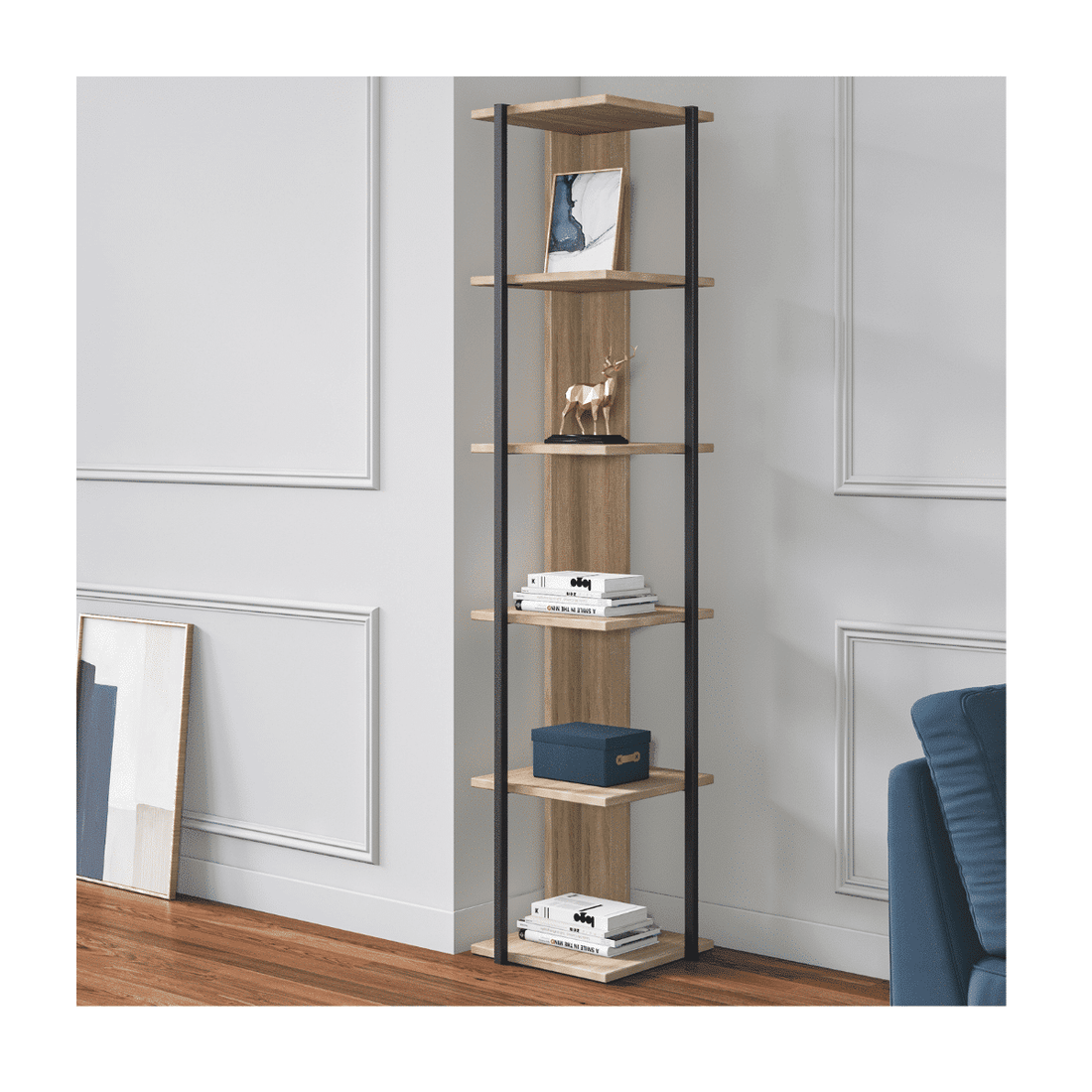 Etagères bibliothèque d'angle Furba L35xH170cm Noyer et Noir