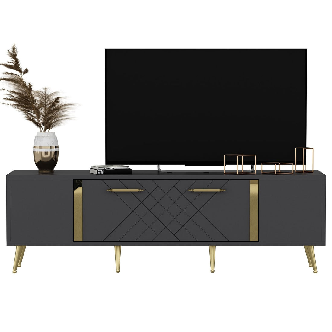 Meuble TV Detas - Anthracite, Gold
