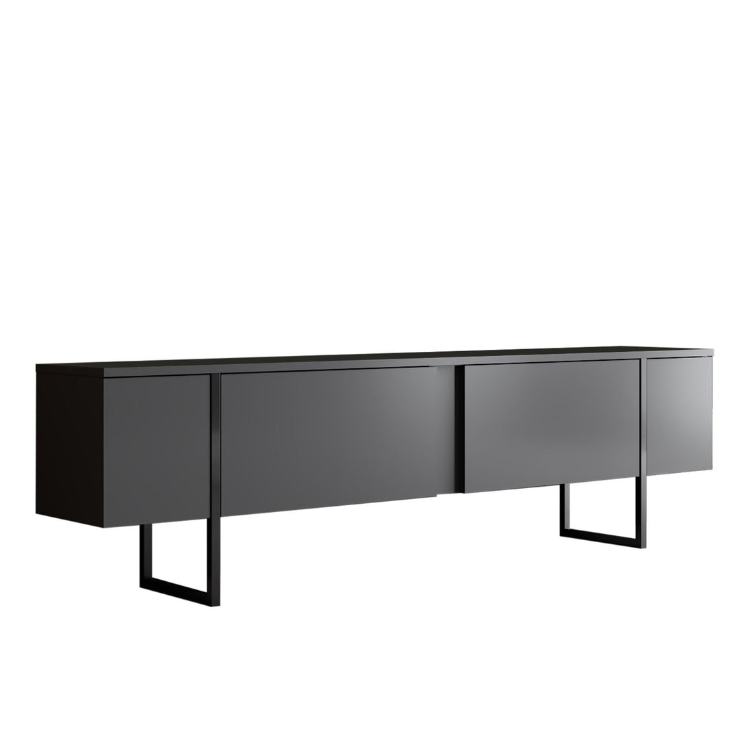 Meuble TV design 2 portes basculantes Sibylle L180xH50cm Métal Noir et Bois Anthracite
