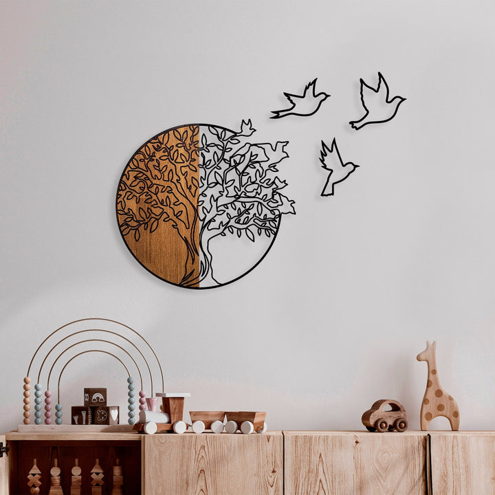 Accessoire mural en bois décoratif Tree And Birds 2