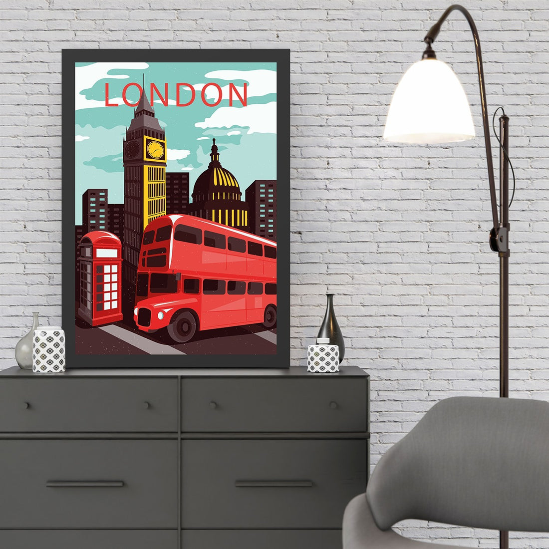 Peinture mdf encadrée décorative London 8 (40 x 55)