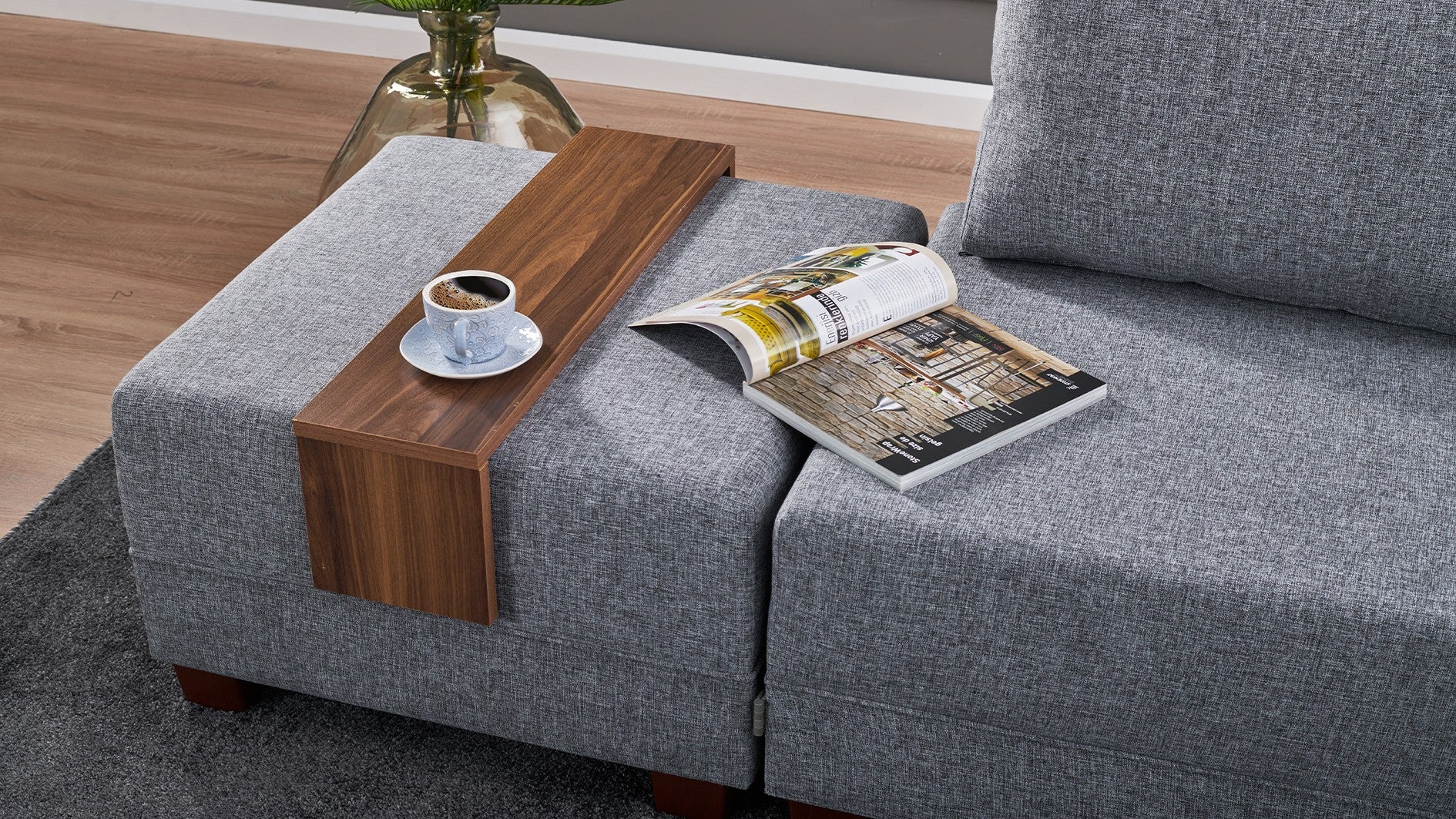 Canapé d'angle Droite Tikona 280 cm - Gris - 5 places - Tissu