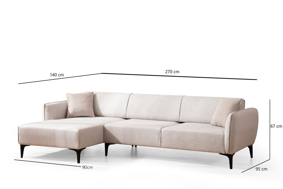 Canapé d'angle à gauche convertible avec 2 coussins Torga Tissu Blanc crème