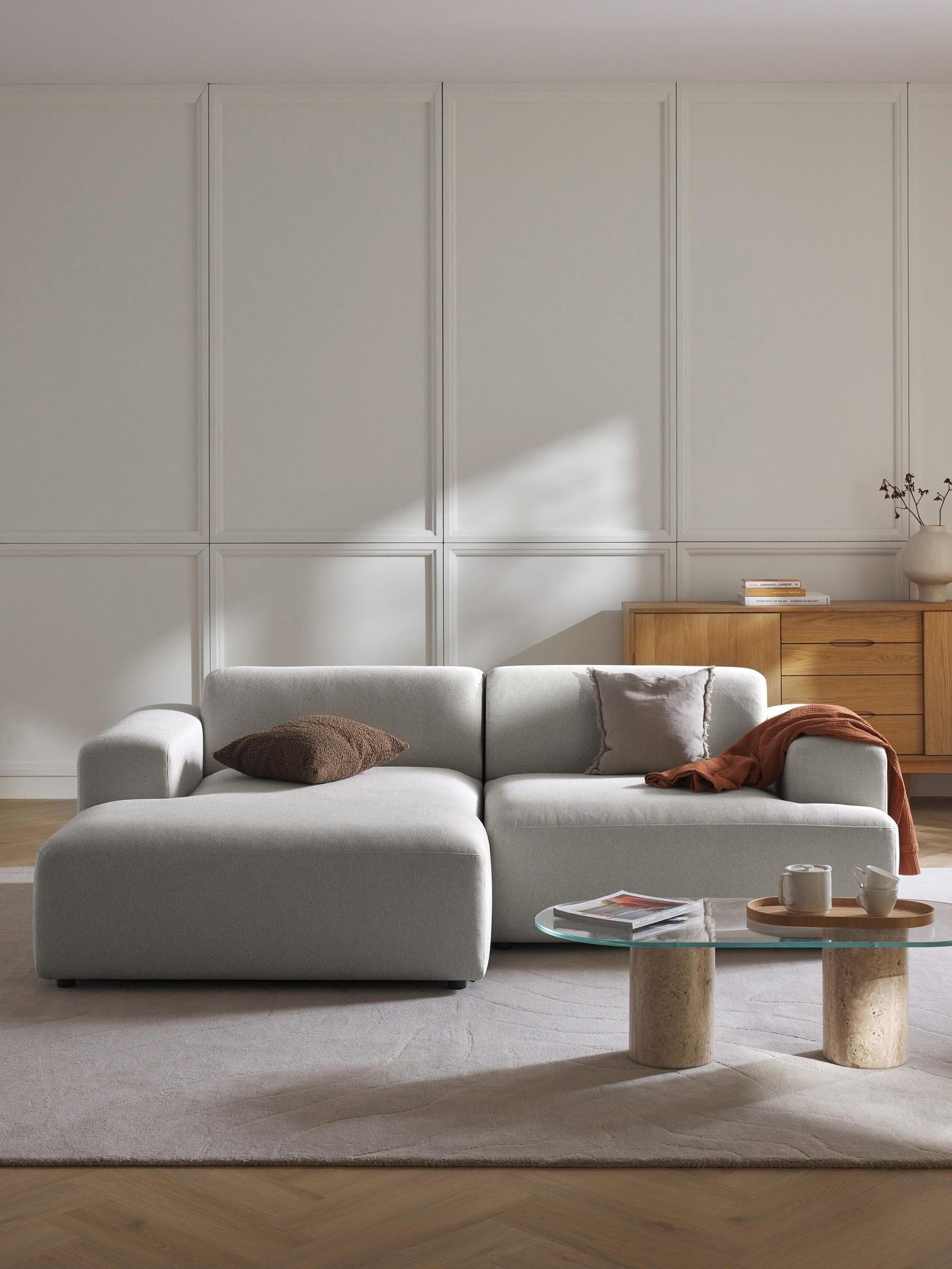 Canapé d'angle 3 places Molly Mini en tissu lin