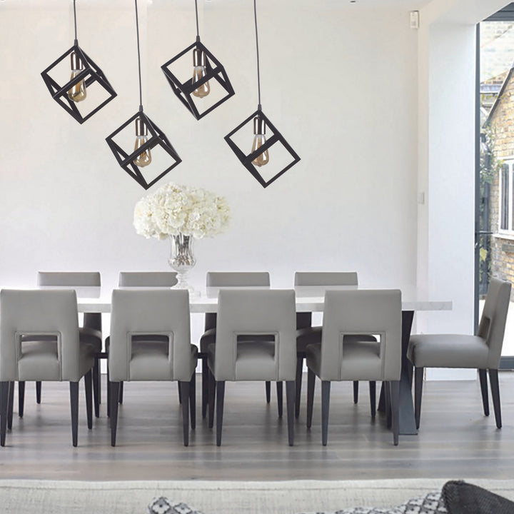 Lustre Kare 4 Lü Sıralı Sarkıt Siyaha Bakır