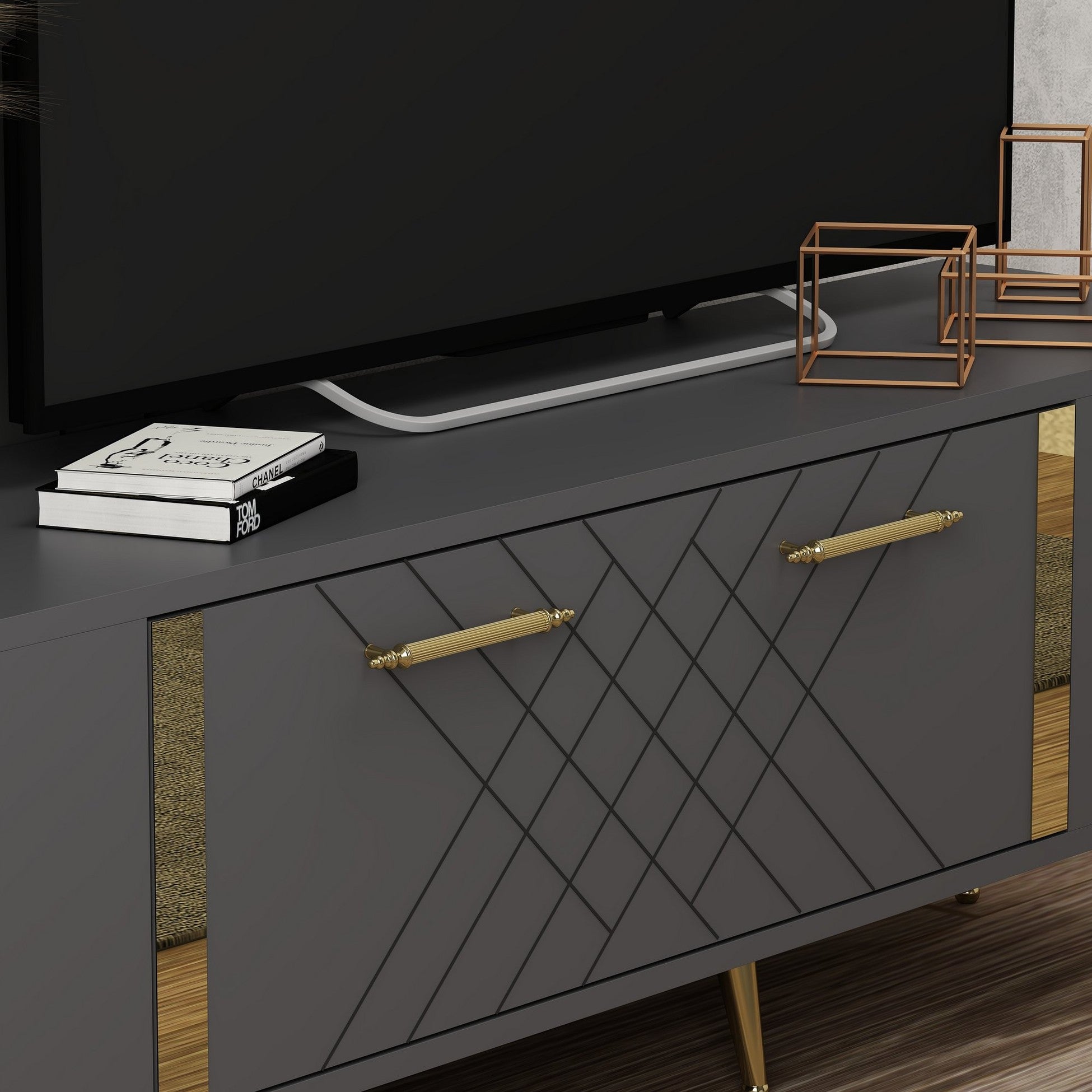 Meuble TV Detas - Anthracite, Gold