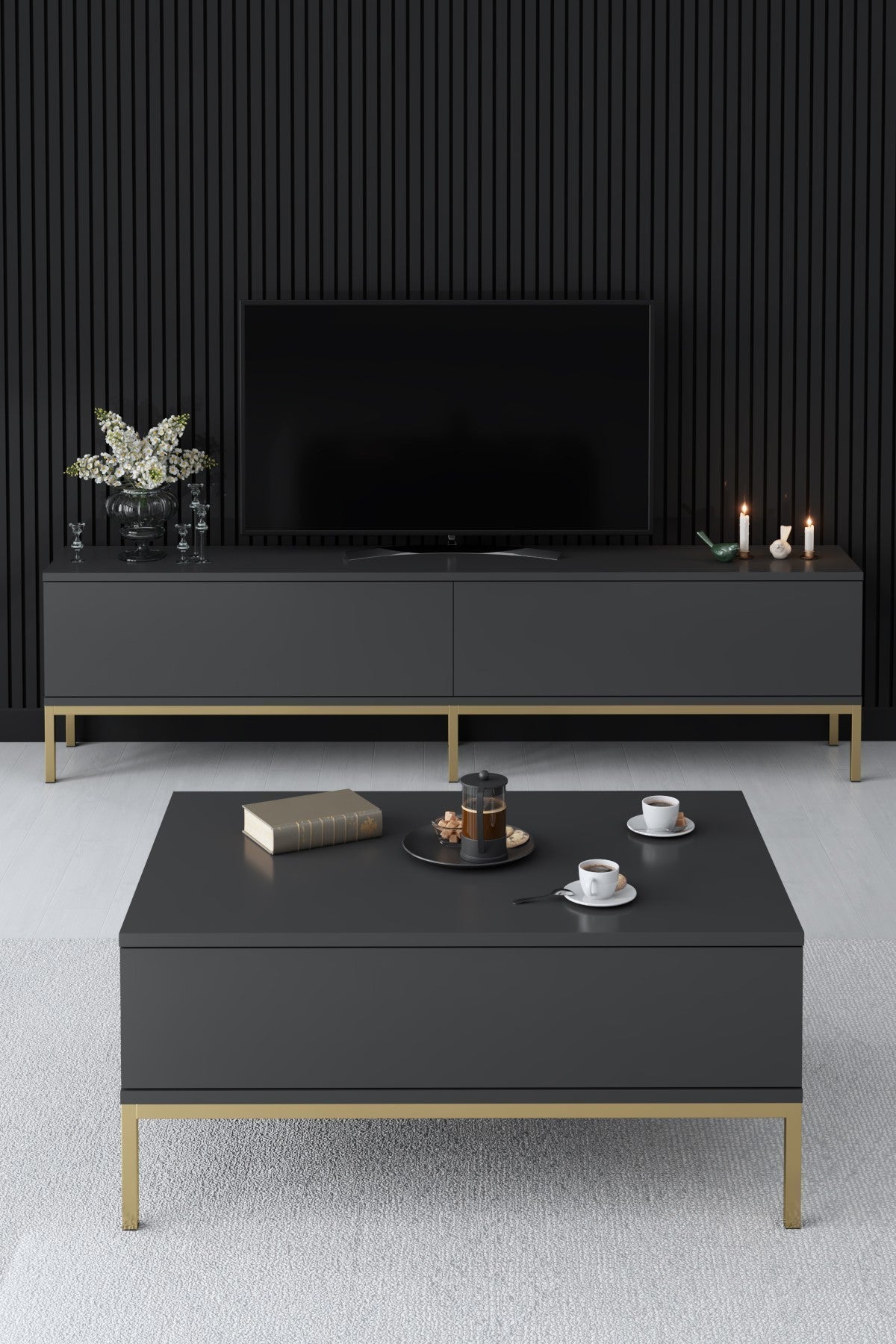 Meuble TV Lord - Anthracite, Gold
